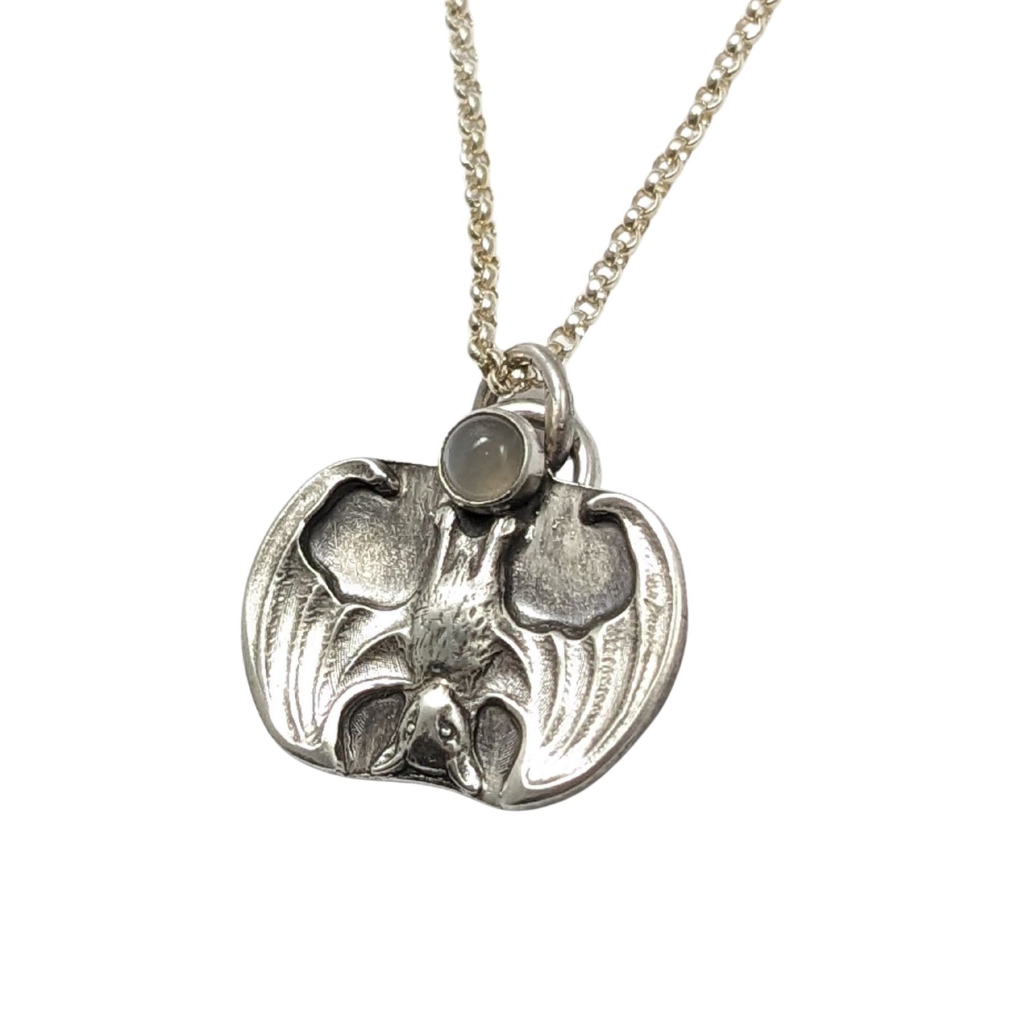 Hanging Bat Gray Moonstone Sterling Silver Pendant