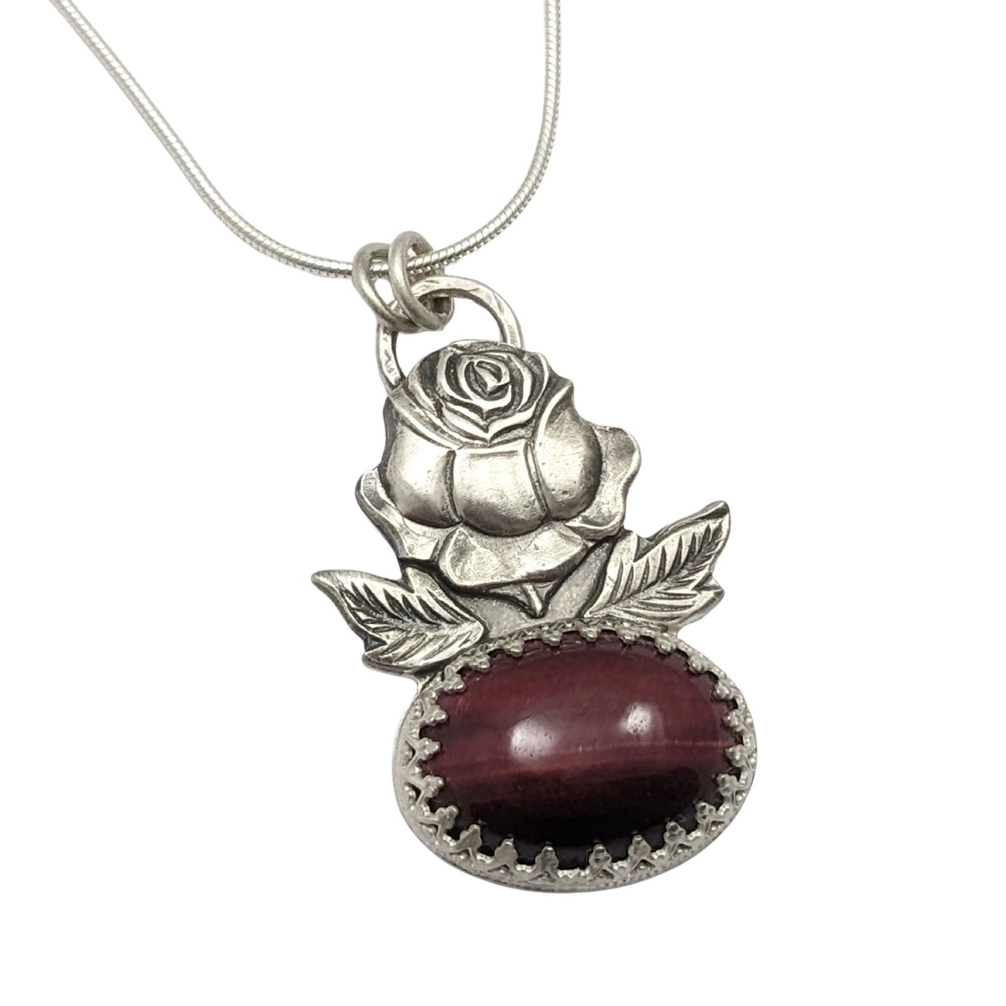 Rose and Red Tiger Iron Sterling Silver Pendant