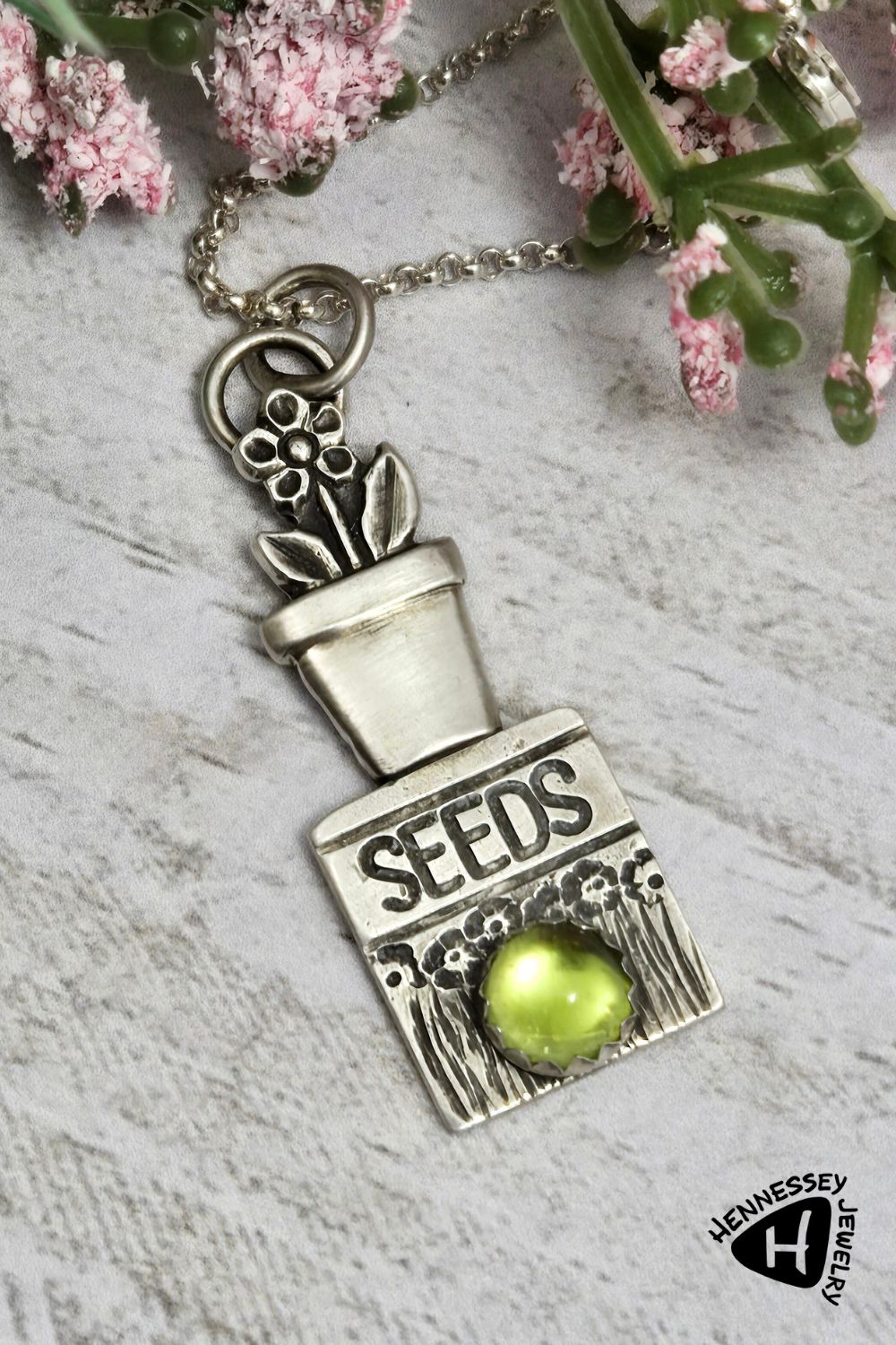 Flower Seed Sterling Silver Pendant