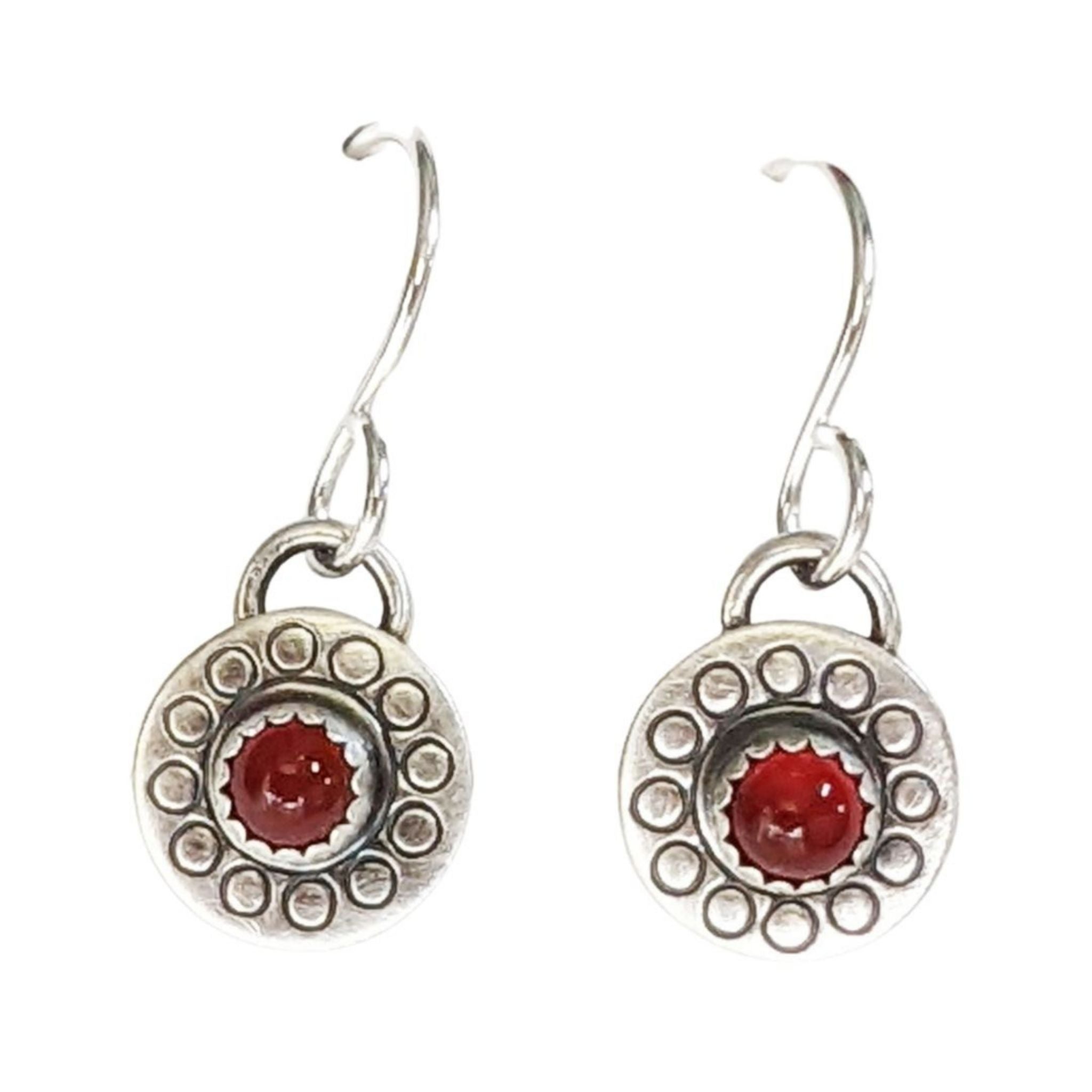 Circles Flower Orange Carnelian Earrings in Sterling Silver