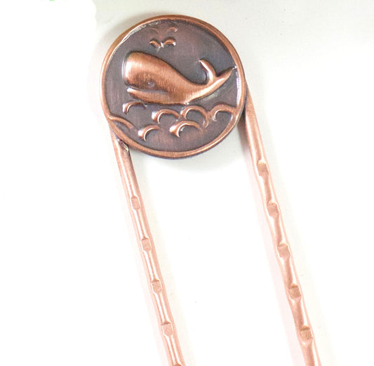 Happy Smiling Whale Copper Hair Fork
