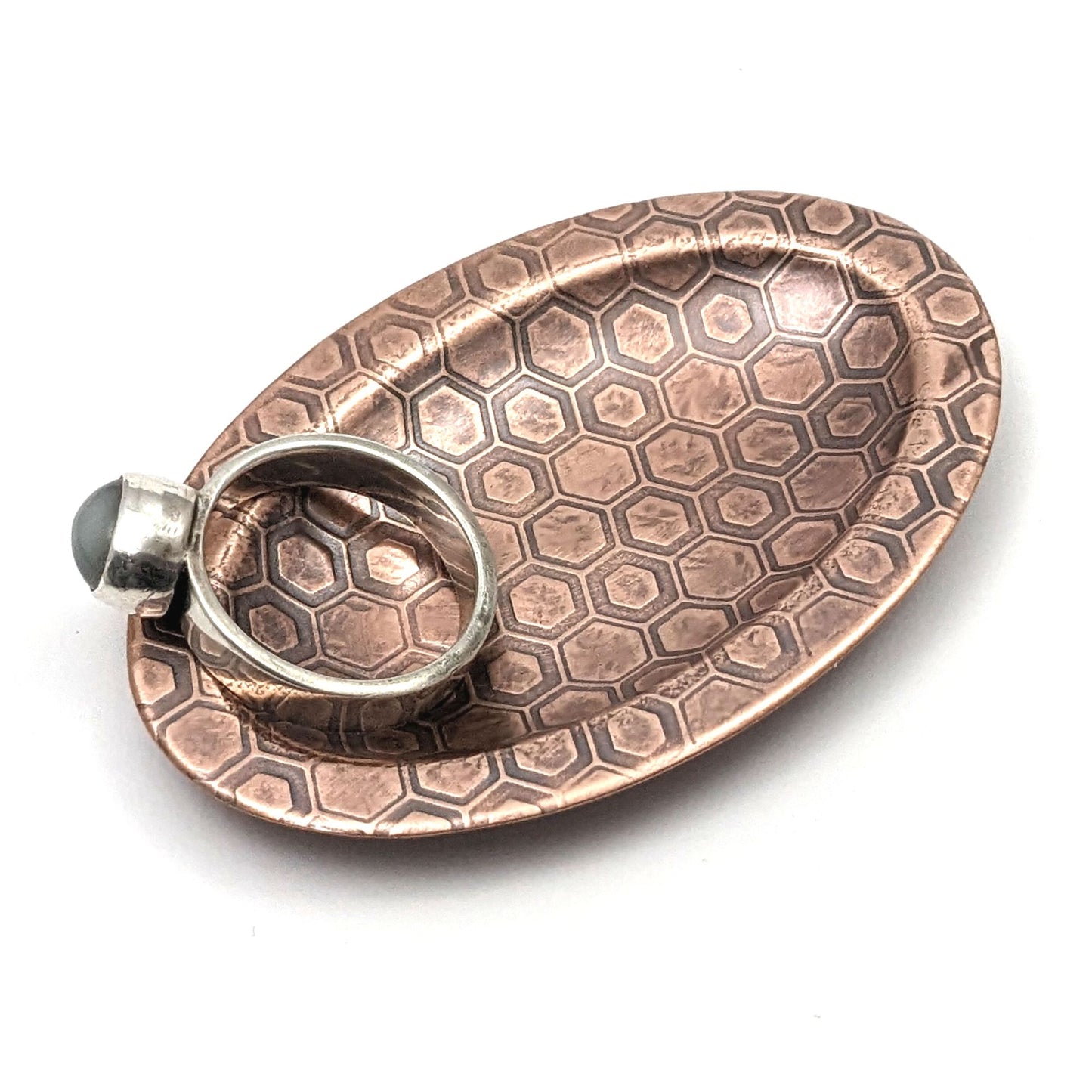 Honeycomb Copper Oval Ring Dish