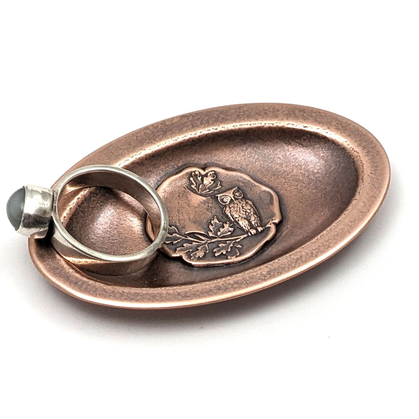 Owl in Tree Copper Oval Ring Dish