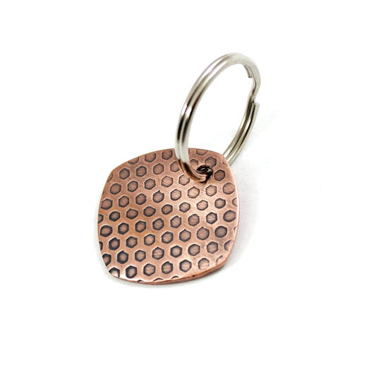 Honeycomb Pattern Copper Keychain