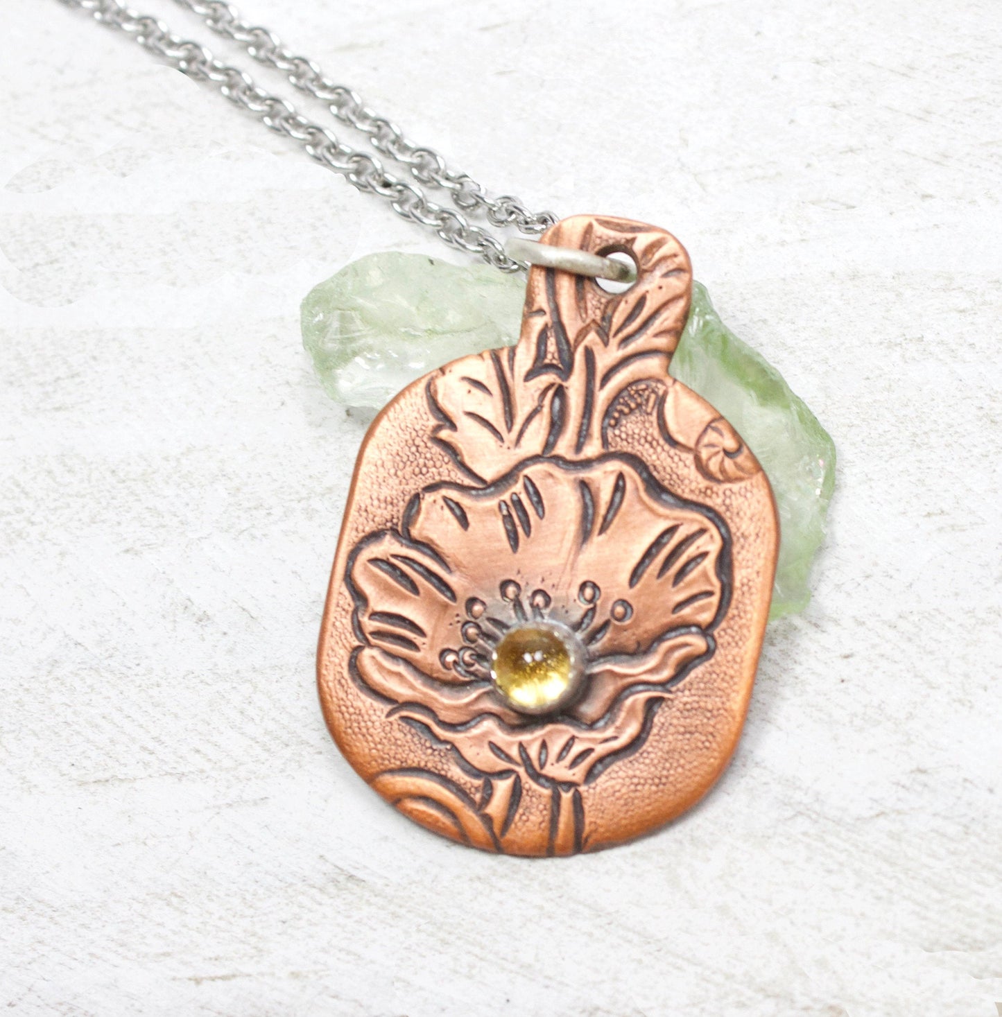 Poppy Flower Citrine Copper Pendant
