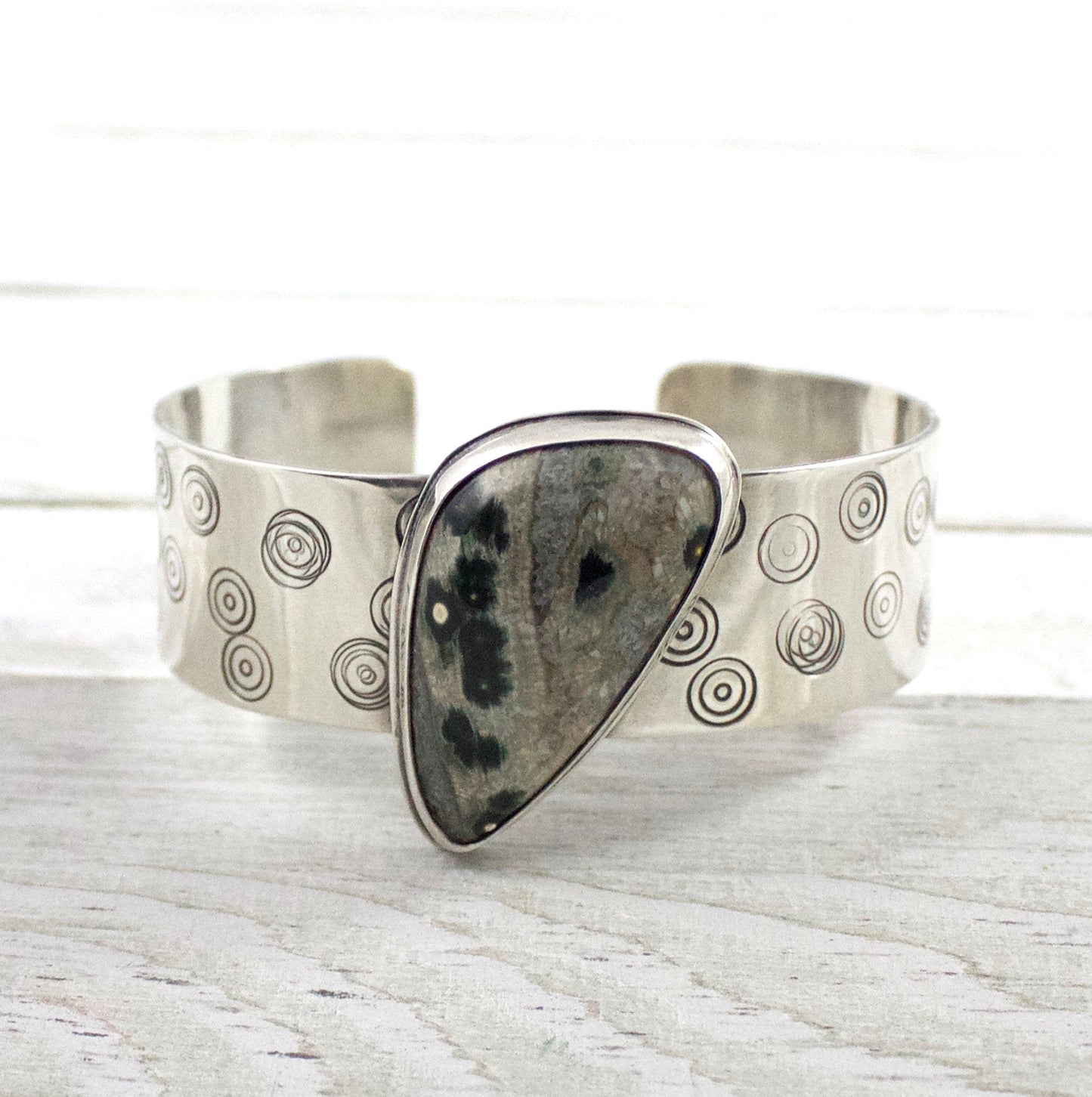 Ocean Jasper Circles Sterling Silver Cuff Bracelet