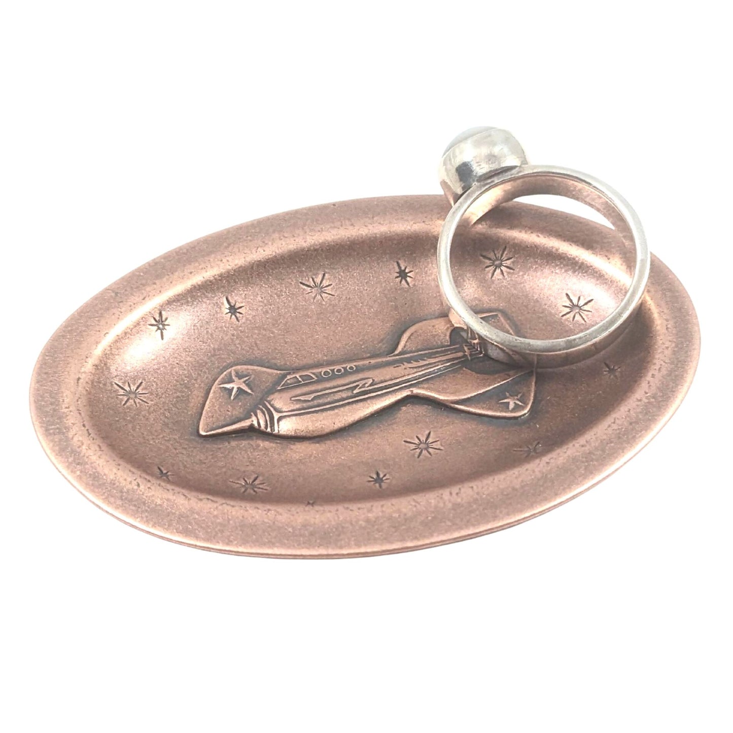 Rocket Ship Copper Oval Ring Dish