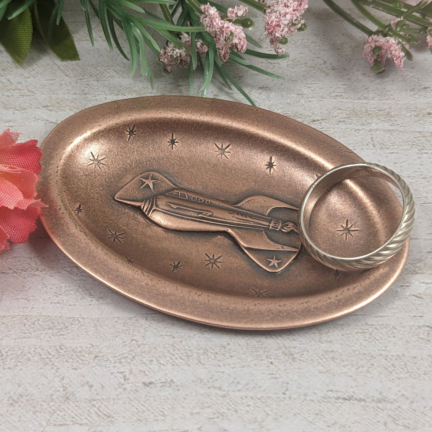 Rocket Ship Copper Oval Ring Dish