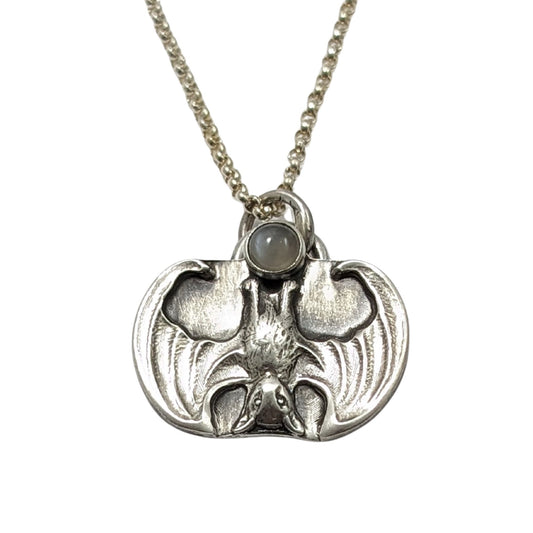 Hanging Bat Gray Moonstone Sterling Silver Pendant