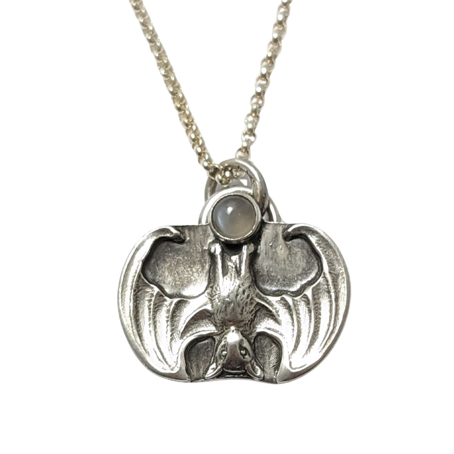 Hanging Bat Gray Moonstone Sterling Silver Pendant