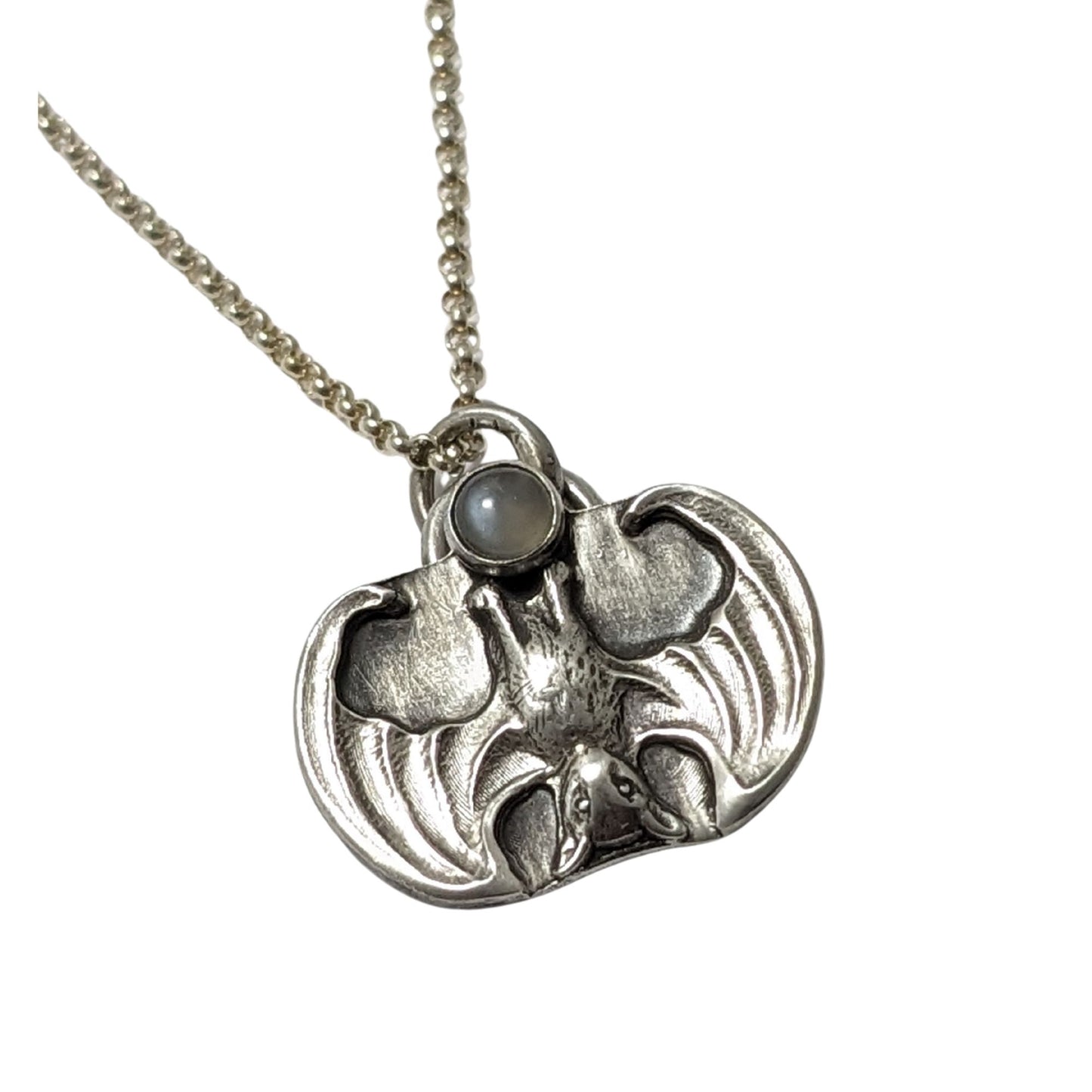 Hanging Bat Gray Moonstone Sterling Silver Pendant