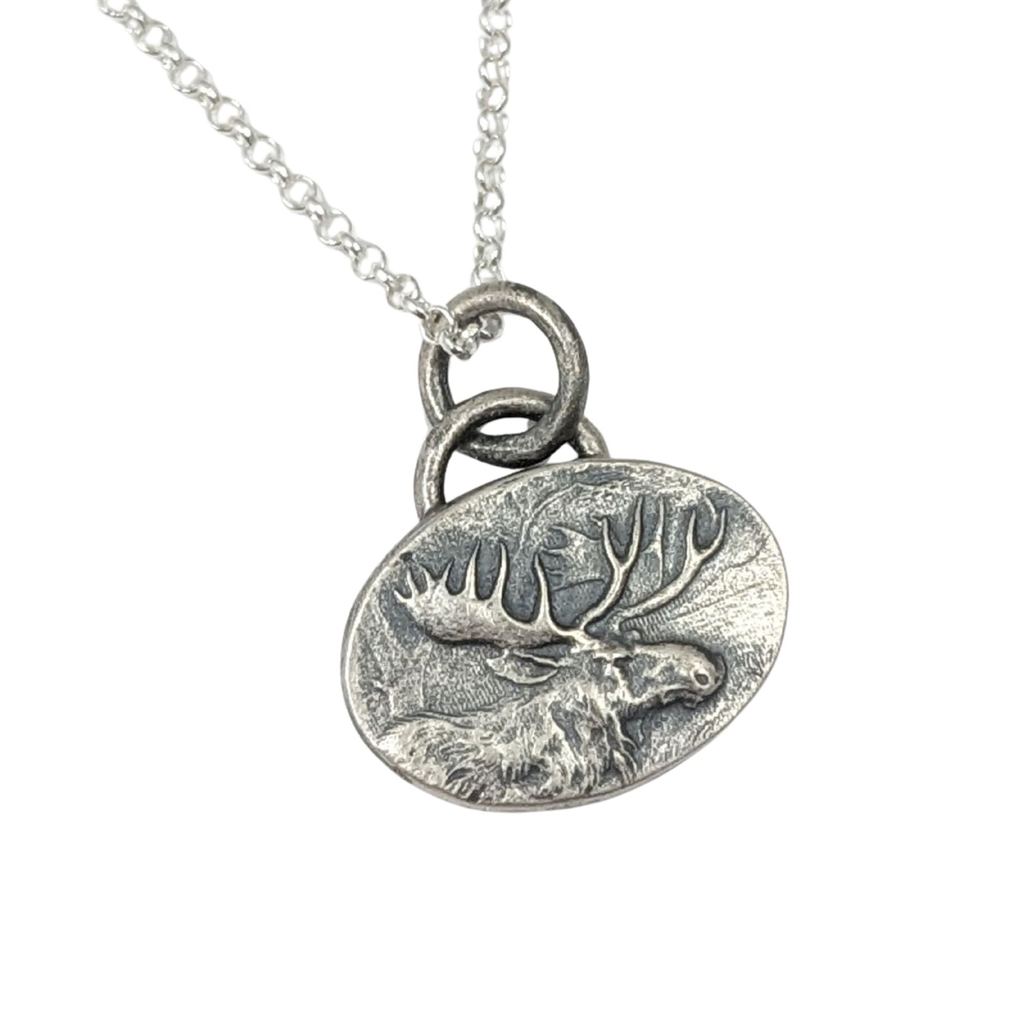 Silver necklace with a moose design