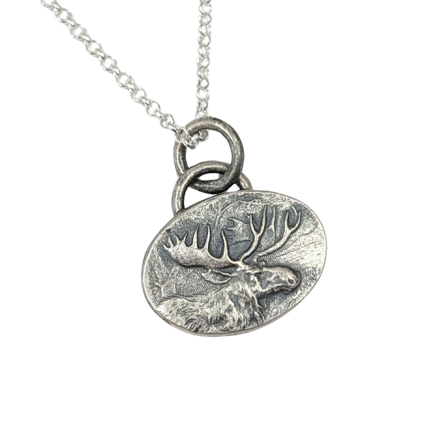 Silver necklace with a moose design
