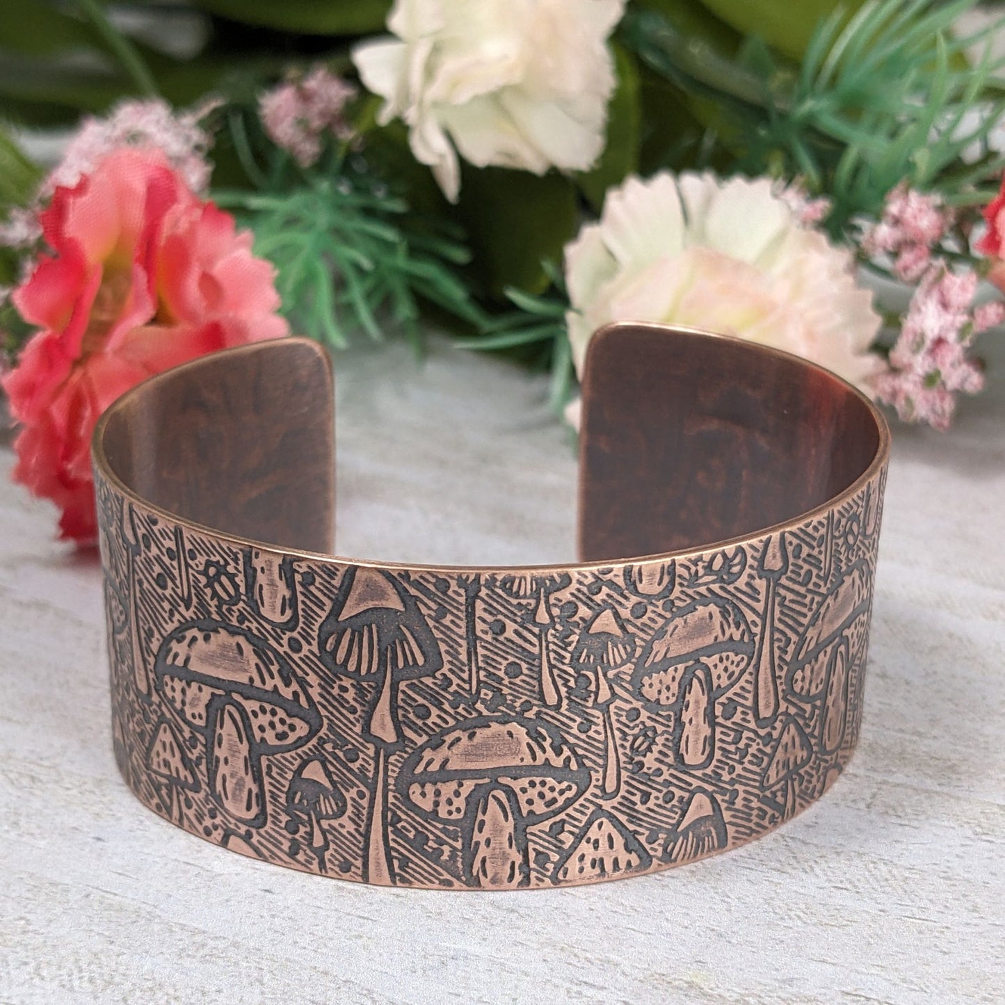 Mushrooms Copper Cuff Bracelet