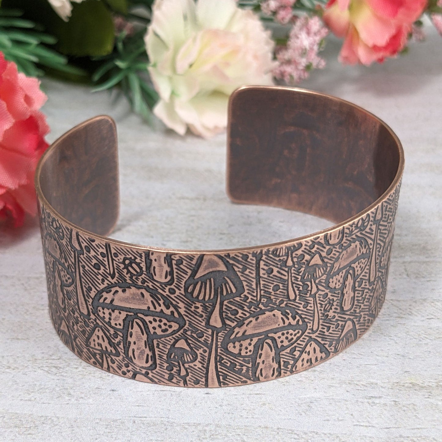 Mushrooms Copper Cuff Bracelet