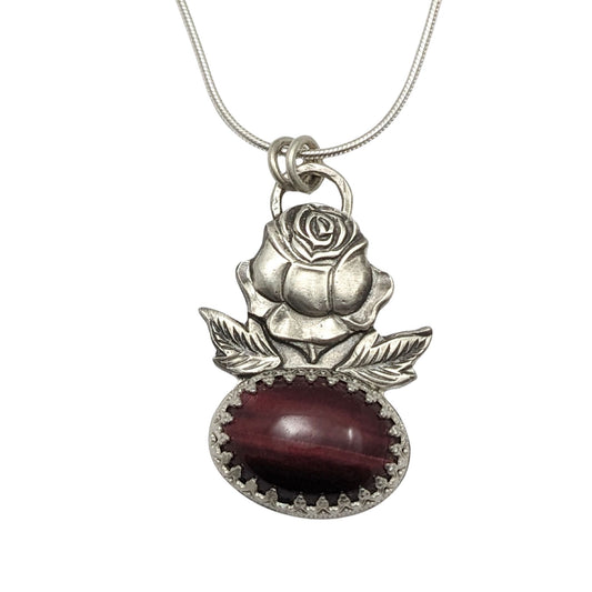 Rose and Red Tiger Iron Sterling Silver Pendant