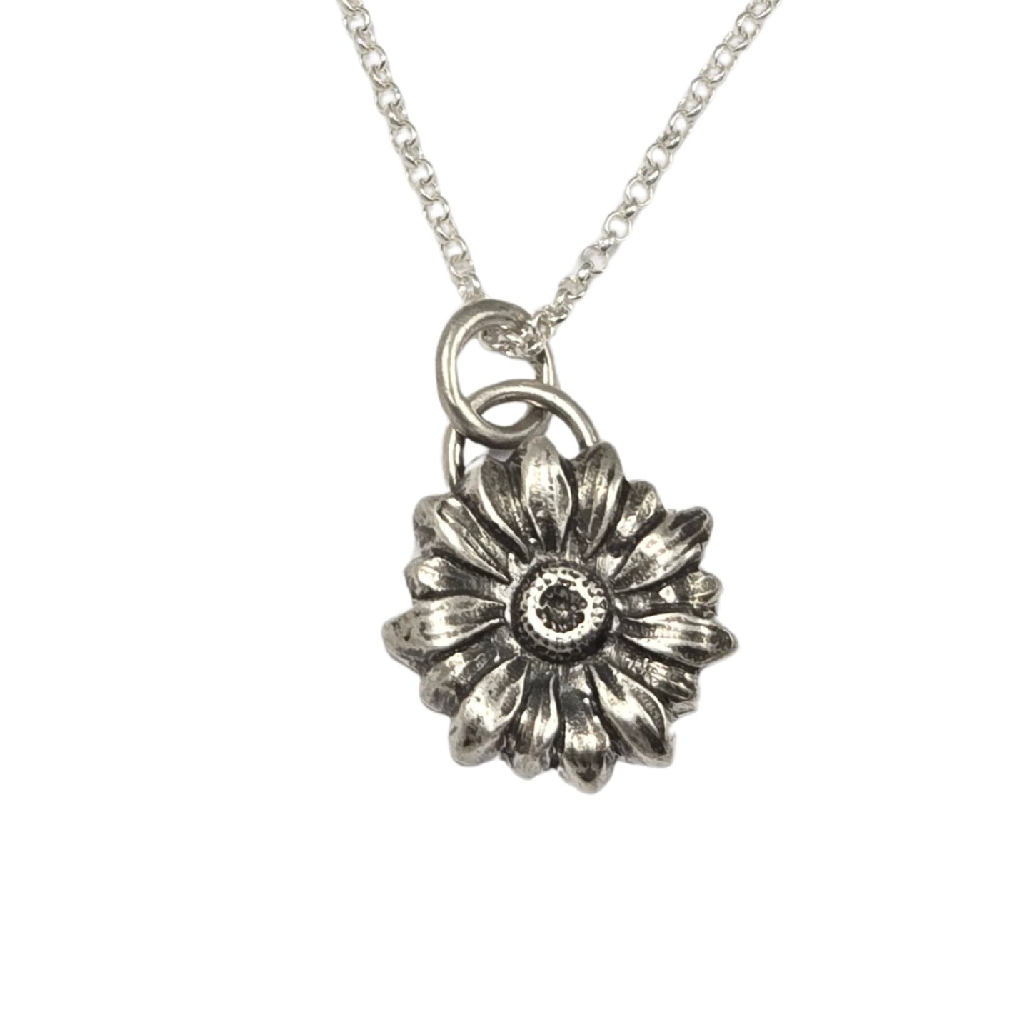 Silver sunflower necklace
