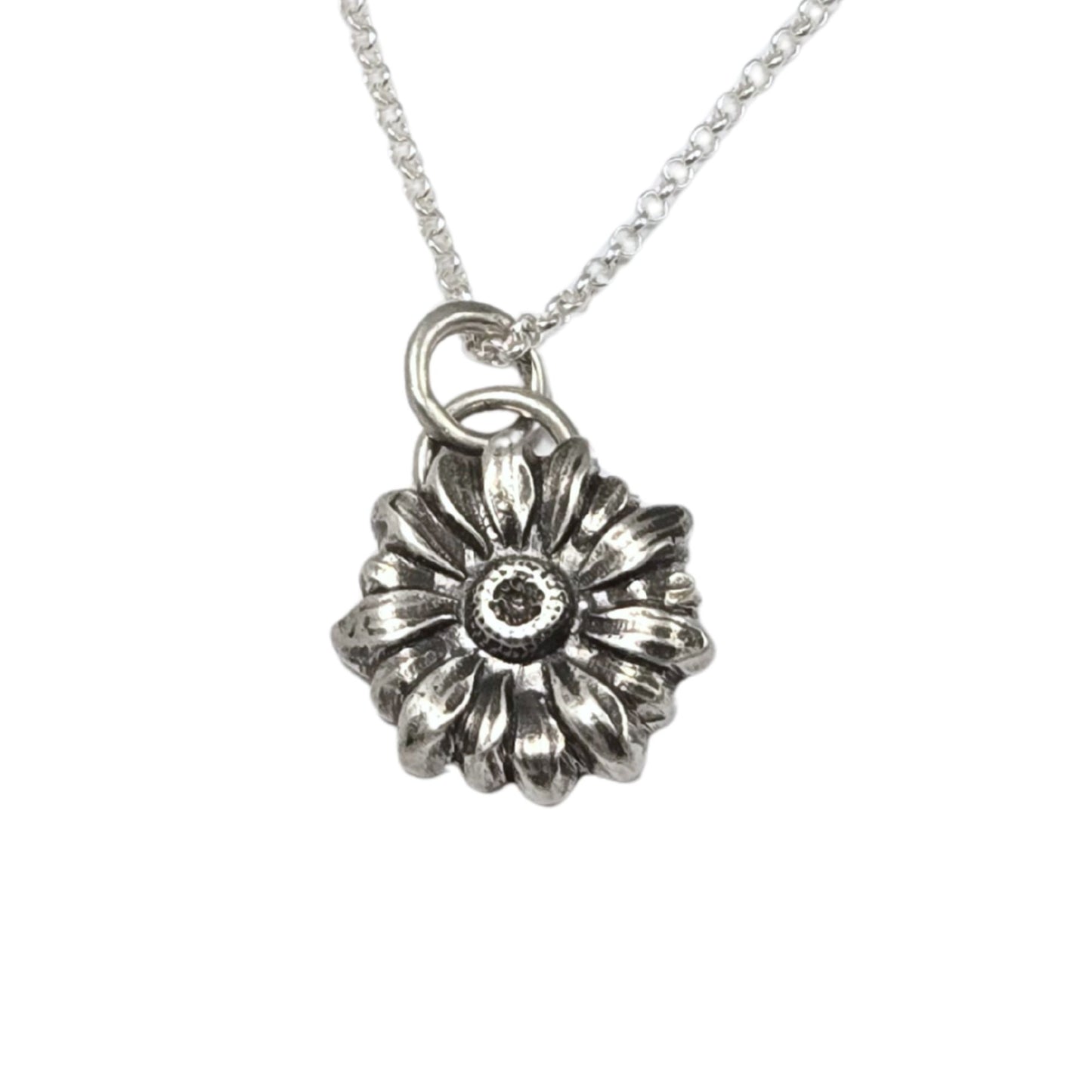 Silver sunflower necklace