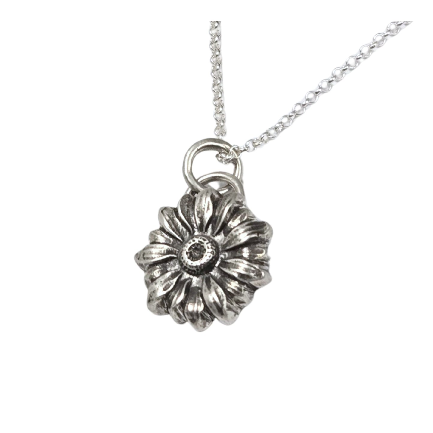 Silver sunflower necklace