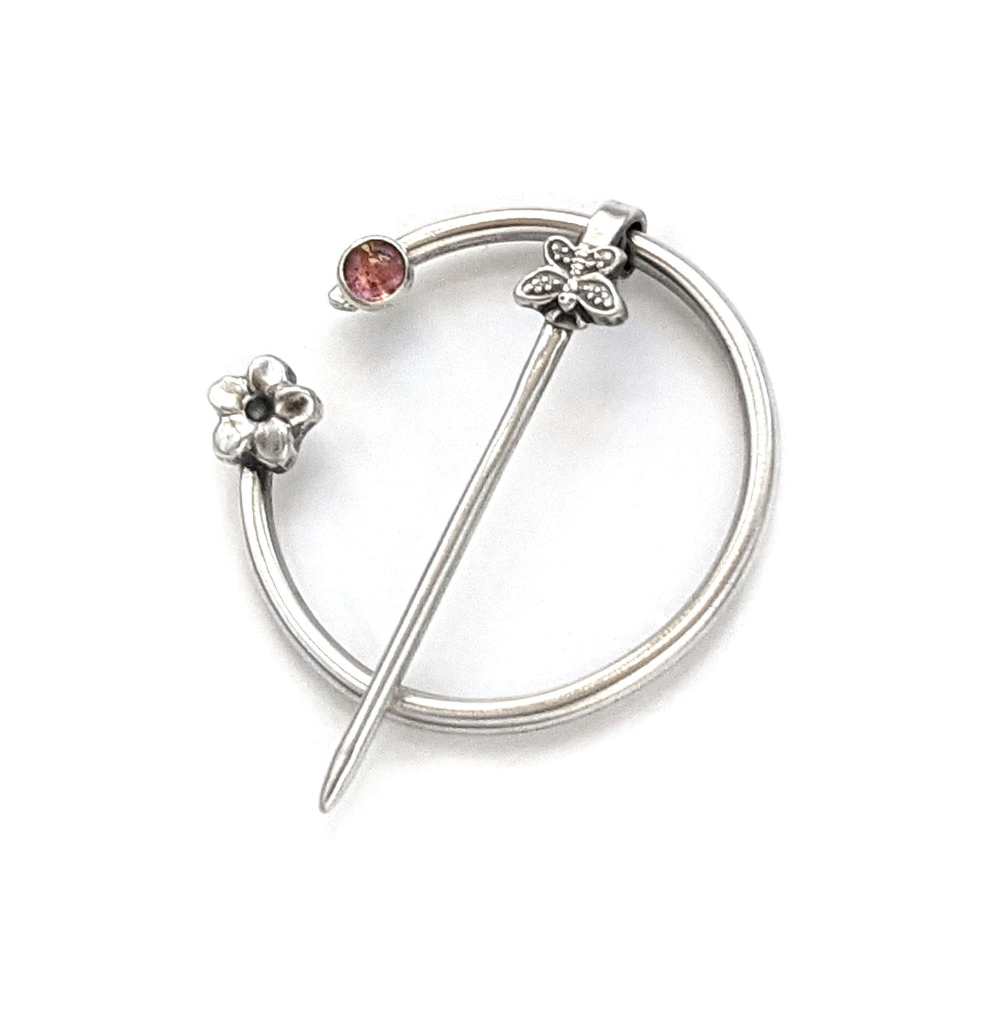 Tourmaline Butterfly and Flower Penannular Brooch