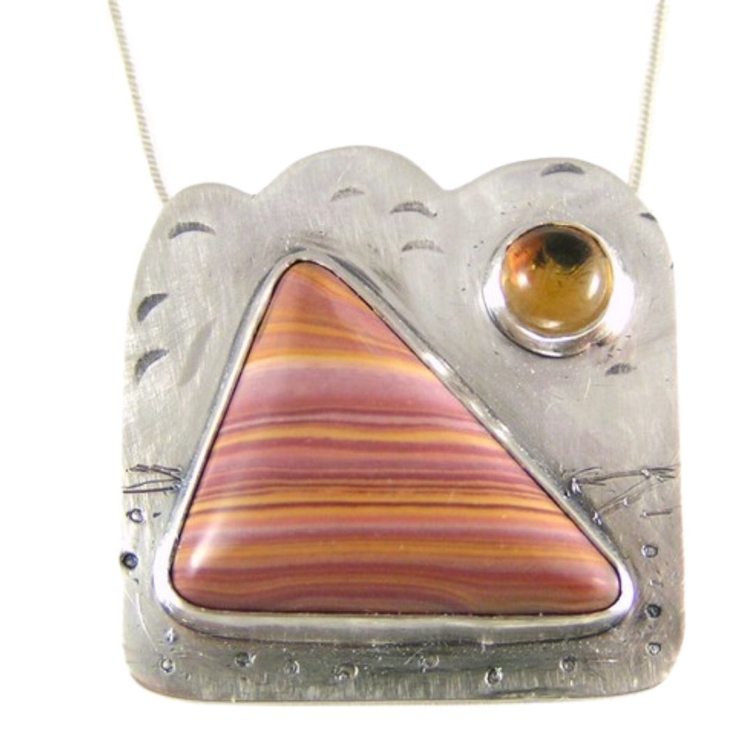 Desert Sunrise Scene Sterling Silver Pendant