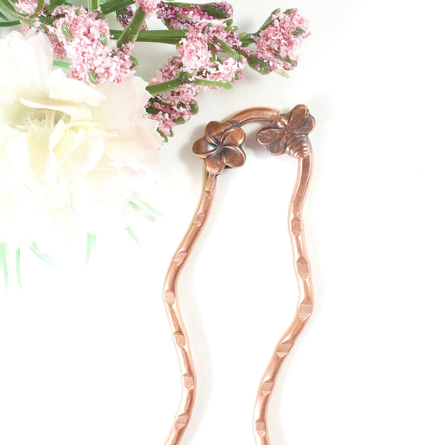 Flower and Bee Copper Hair Fork