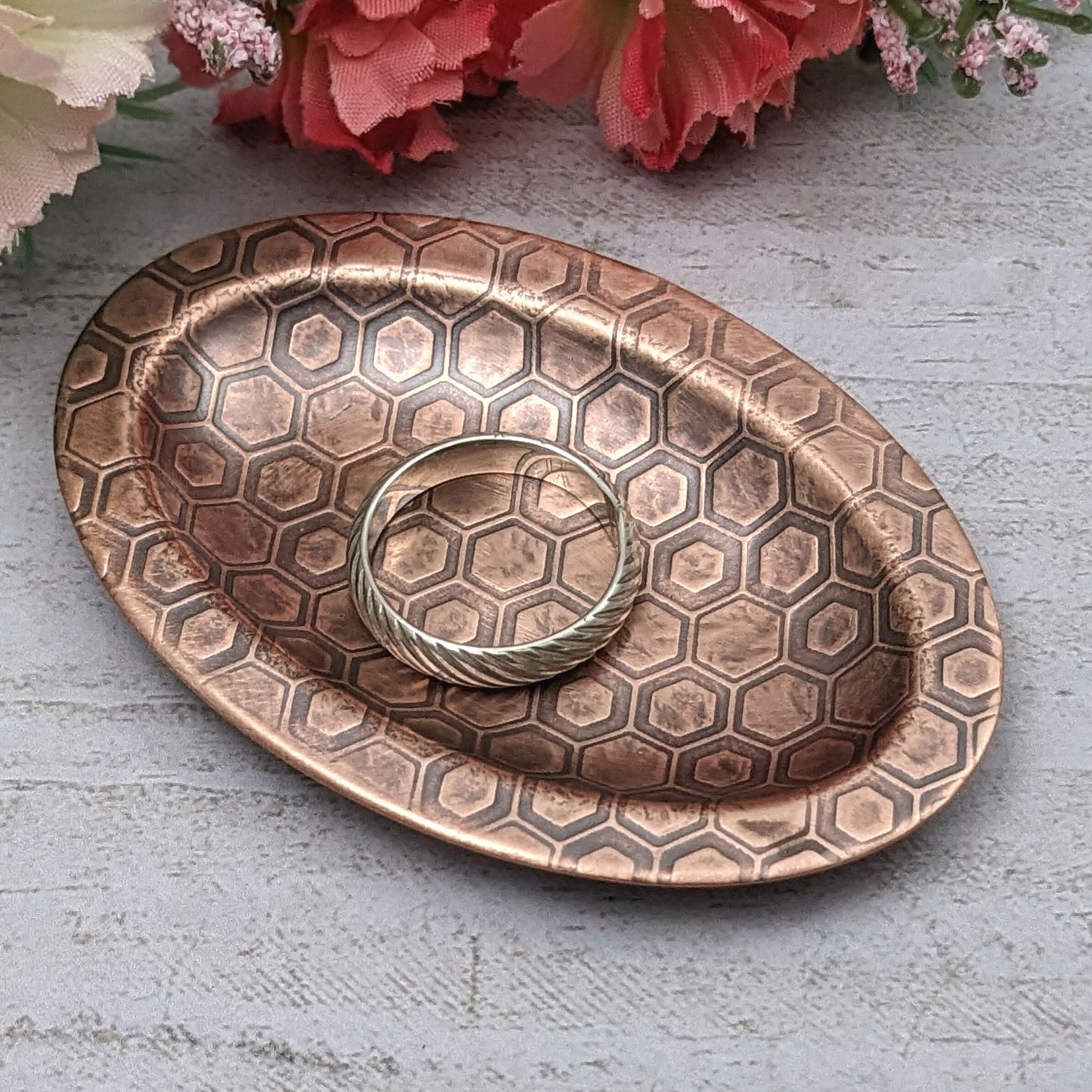 Honeycomb Copper Oval Ring Dish