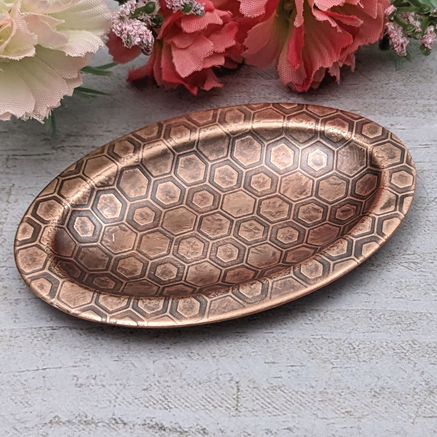 Honeycomb Copper Oval Ring Dish