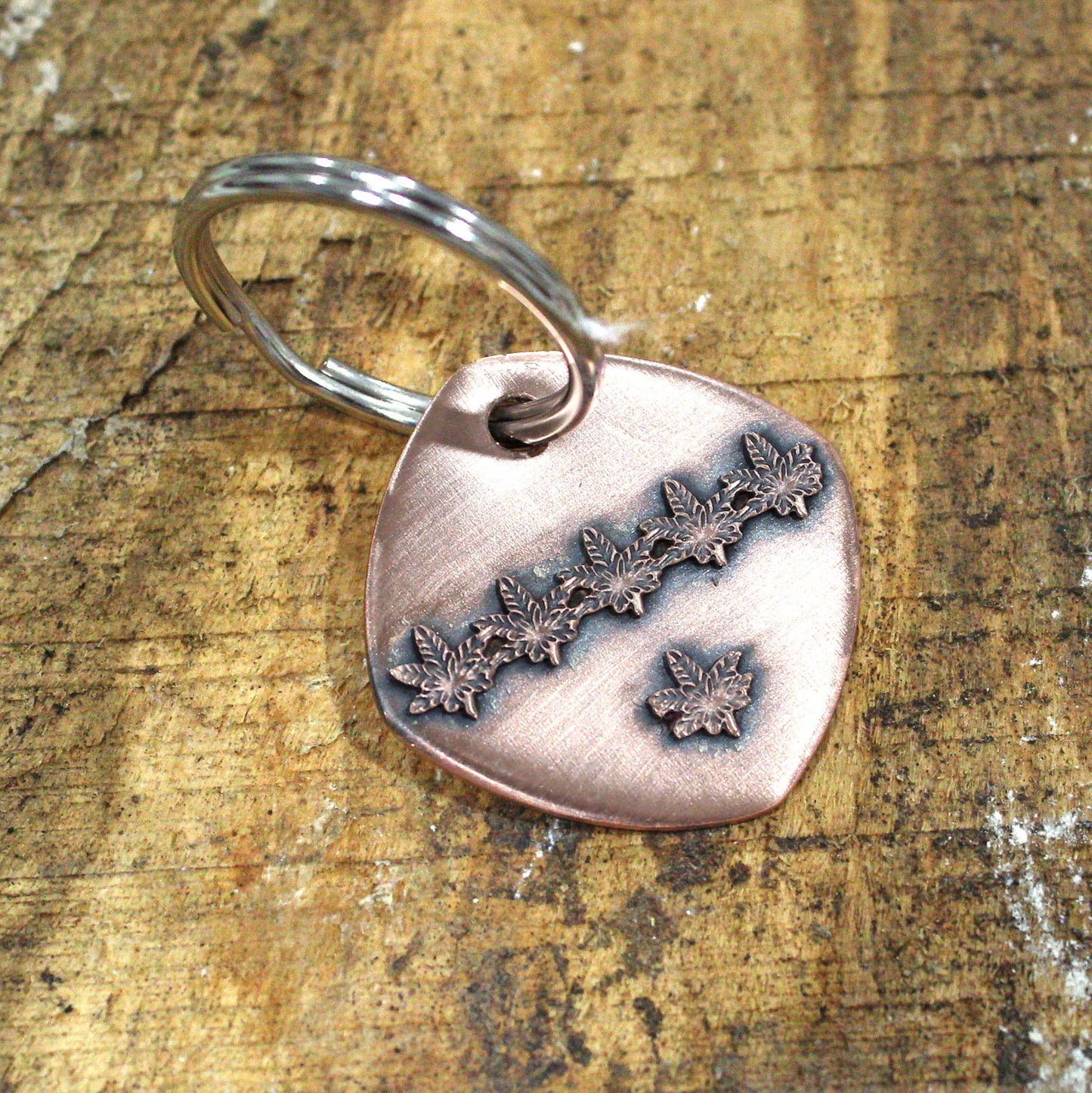 Cannabis Leaf Copper Keychain