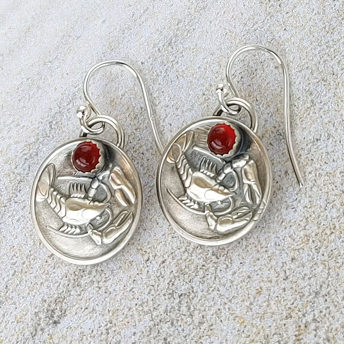 Round Lobster or Crayfish Earrings with Gemstones