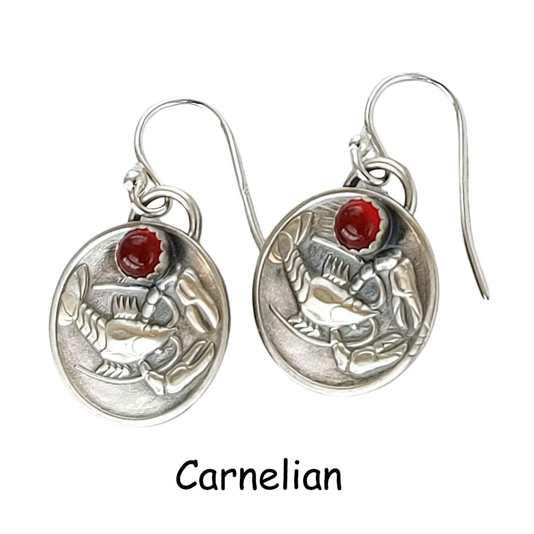 Round Lobster or Crayfish Earrings with Gemstones