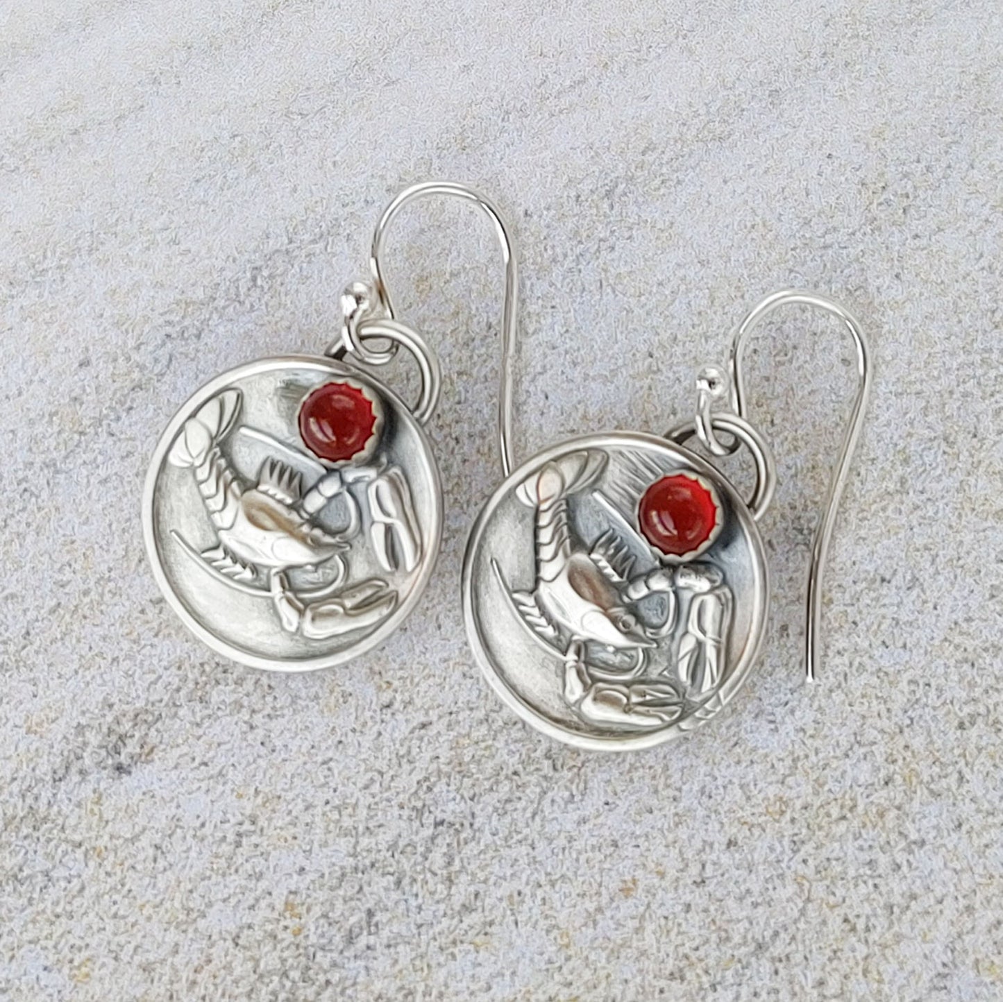 Round Lobster or Crayfish Earrings with Gemstones