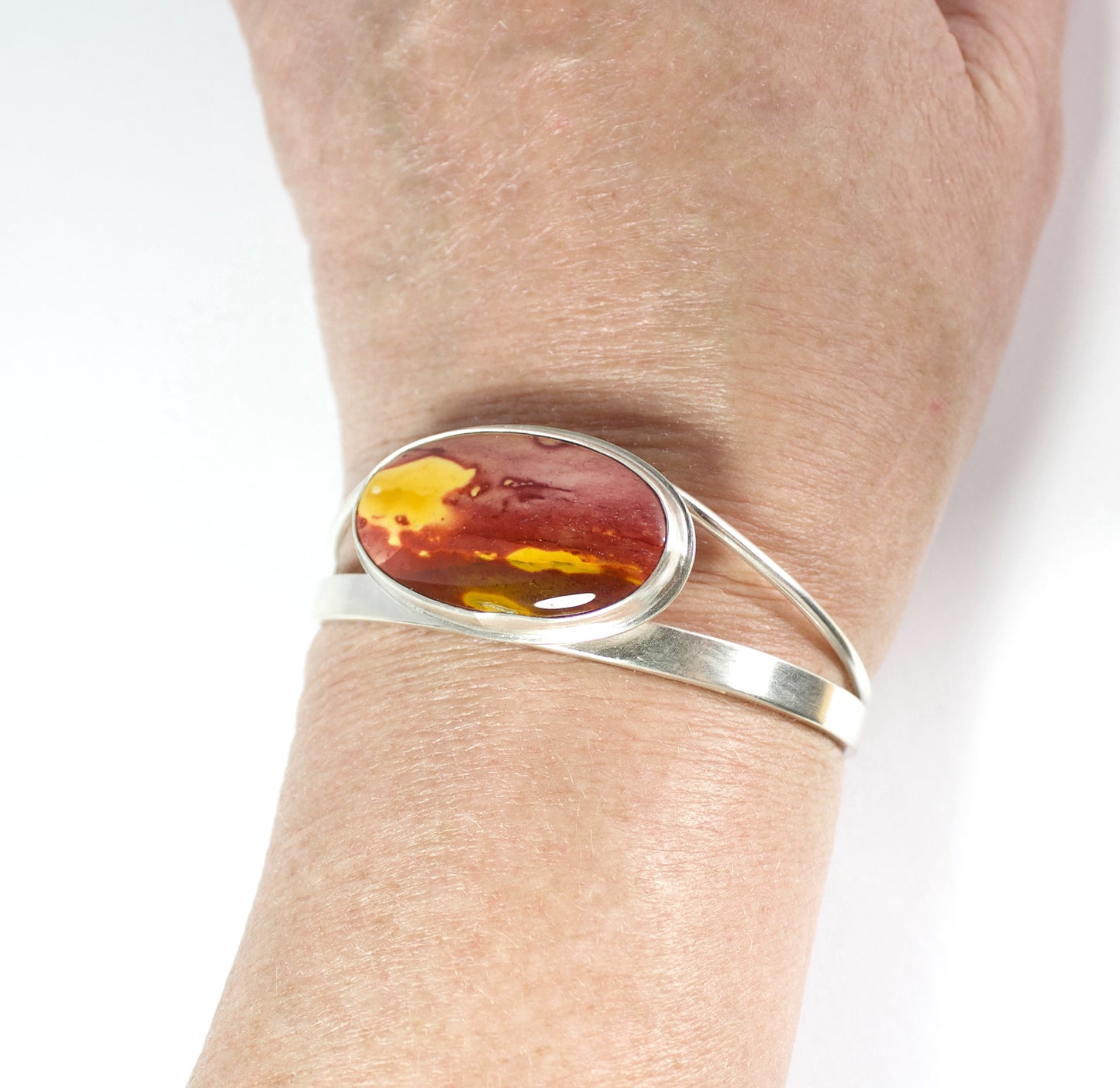 Mookaite Split Wire Sterling Silver Cuff Bracelet