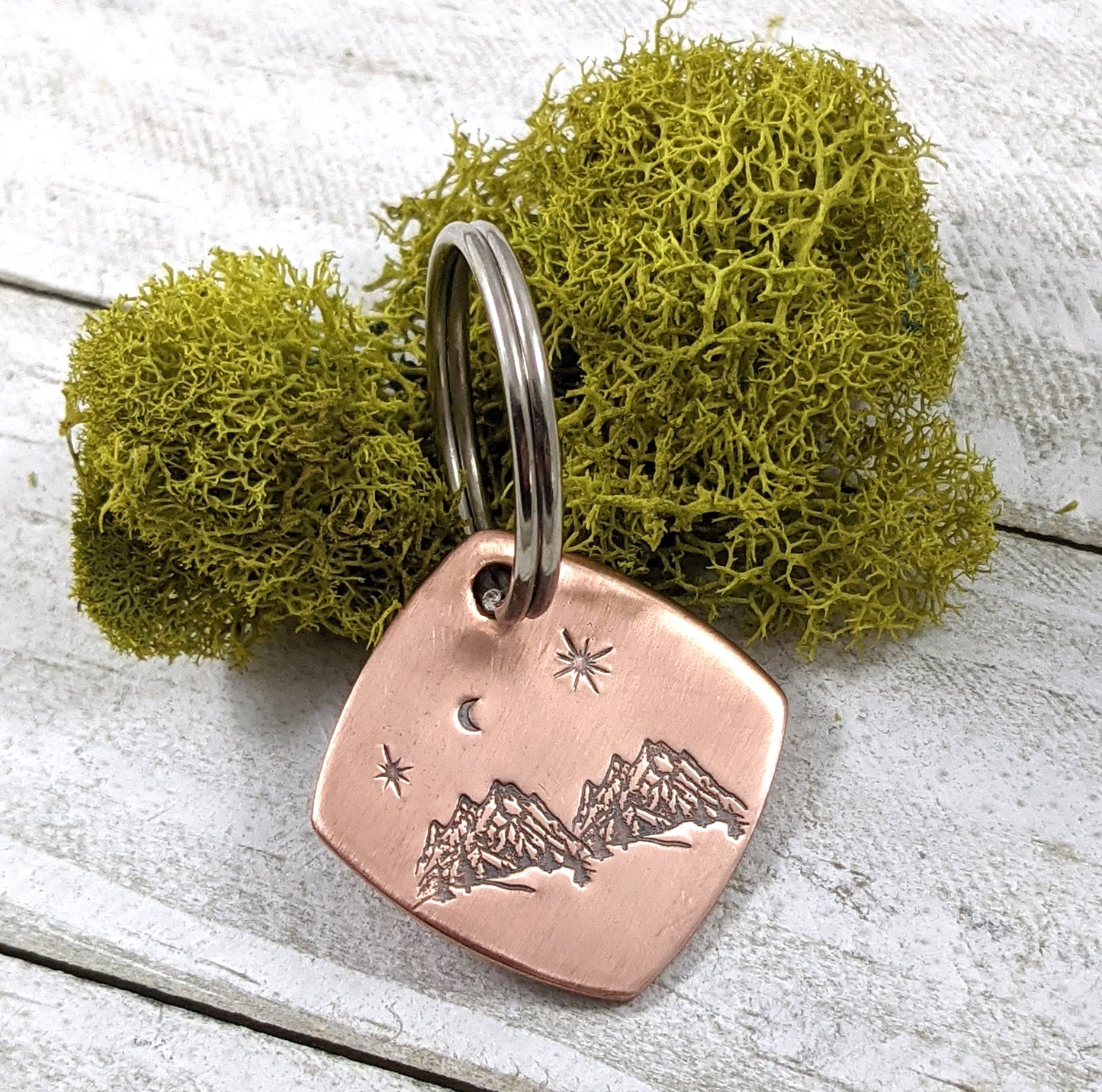 Mountain Sky at Night Copper Keychain Key