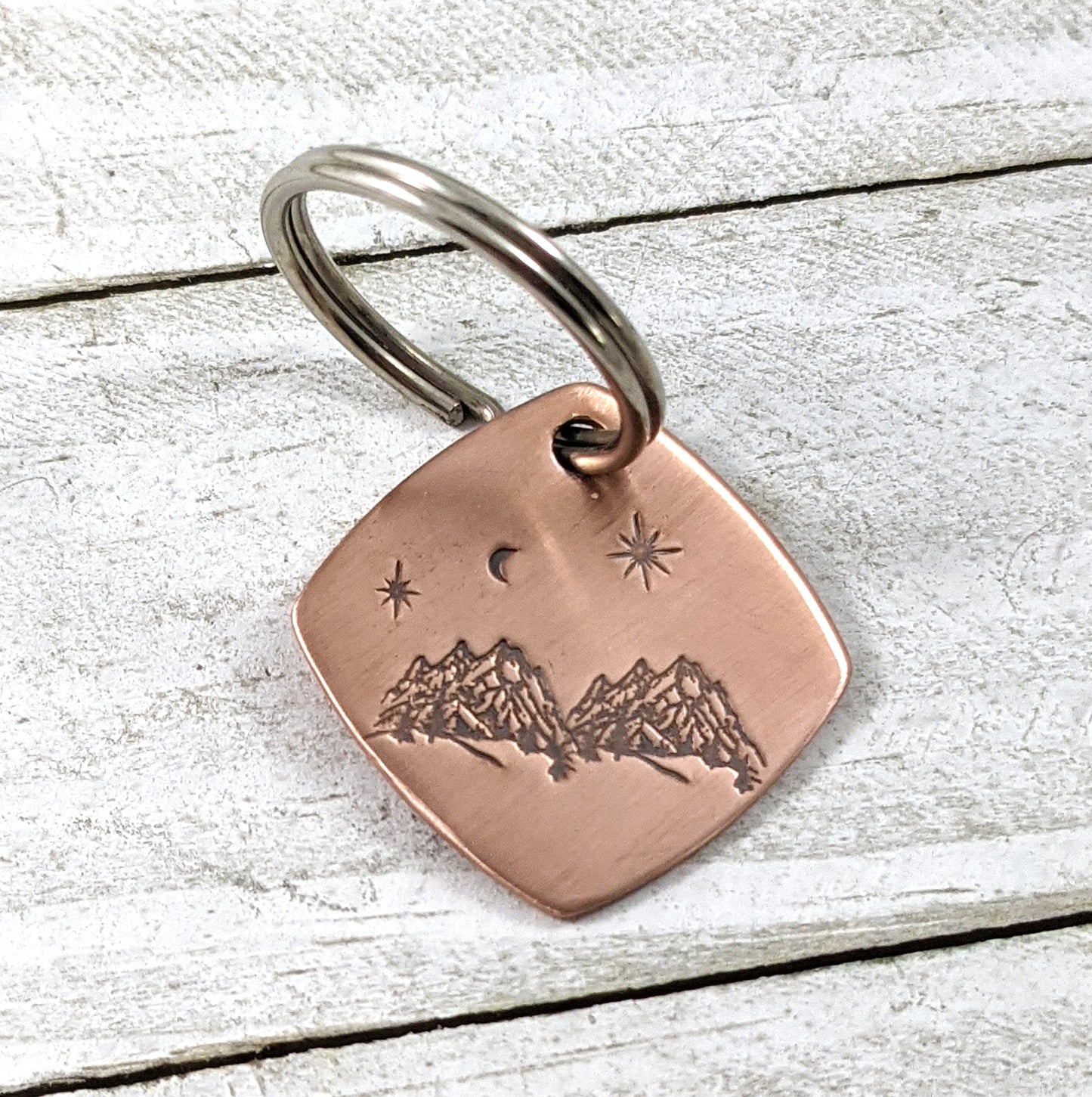 Mountain Sky at Night Copper Keychain Key