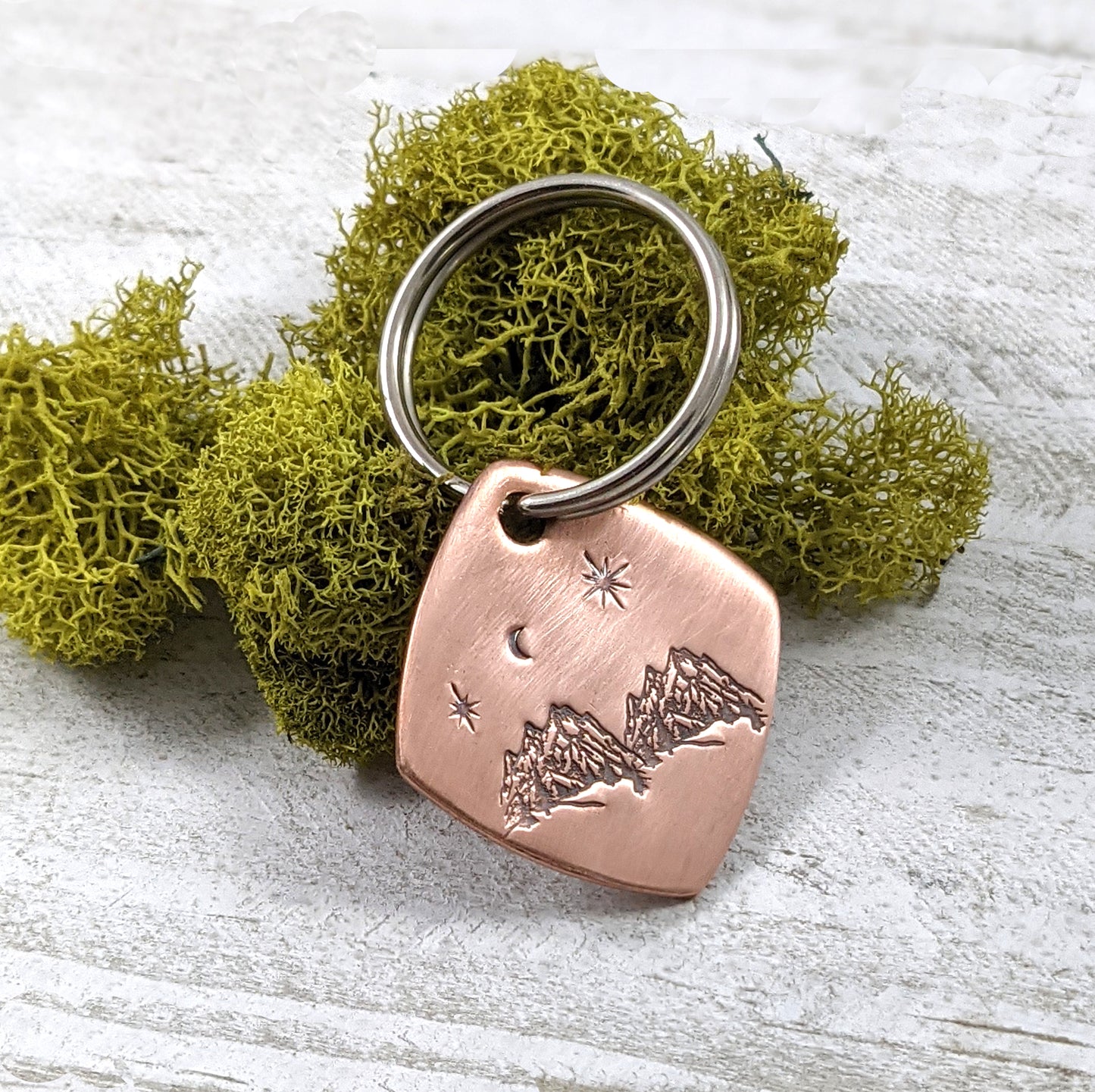 Mountain Sky at Night Copper Keychain Key