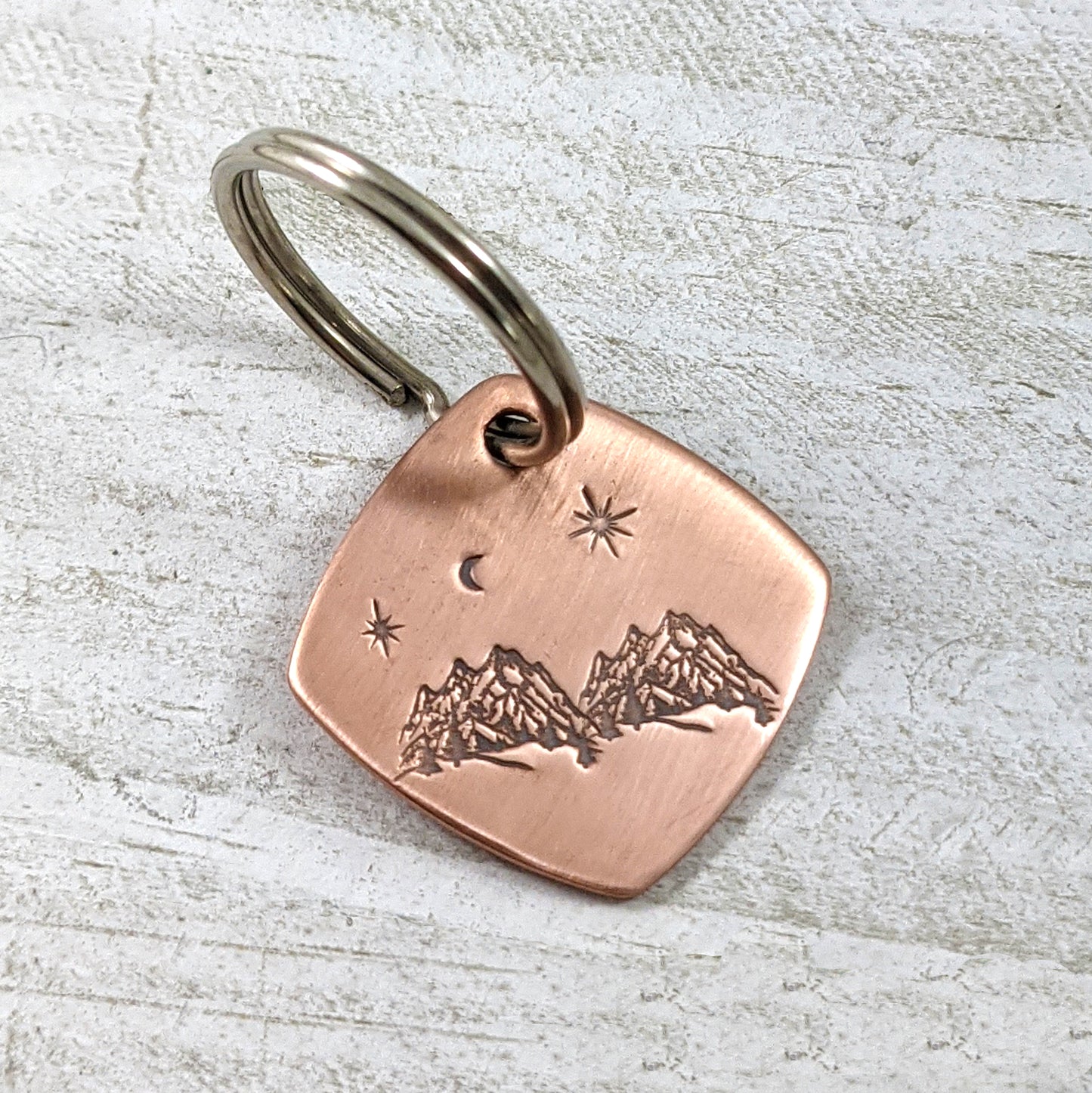 Mountain Sky at Night Copper Keychain Key