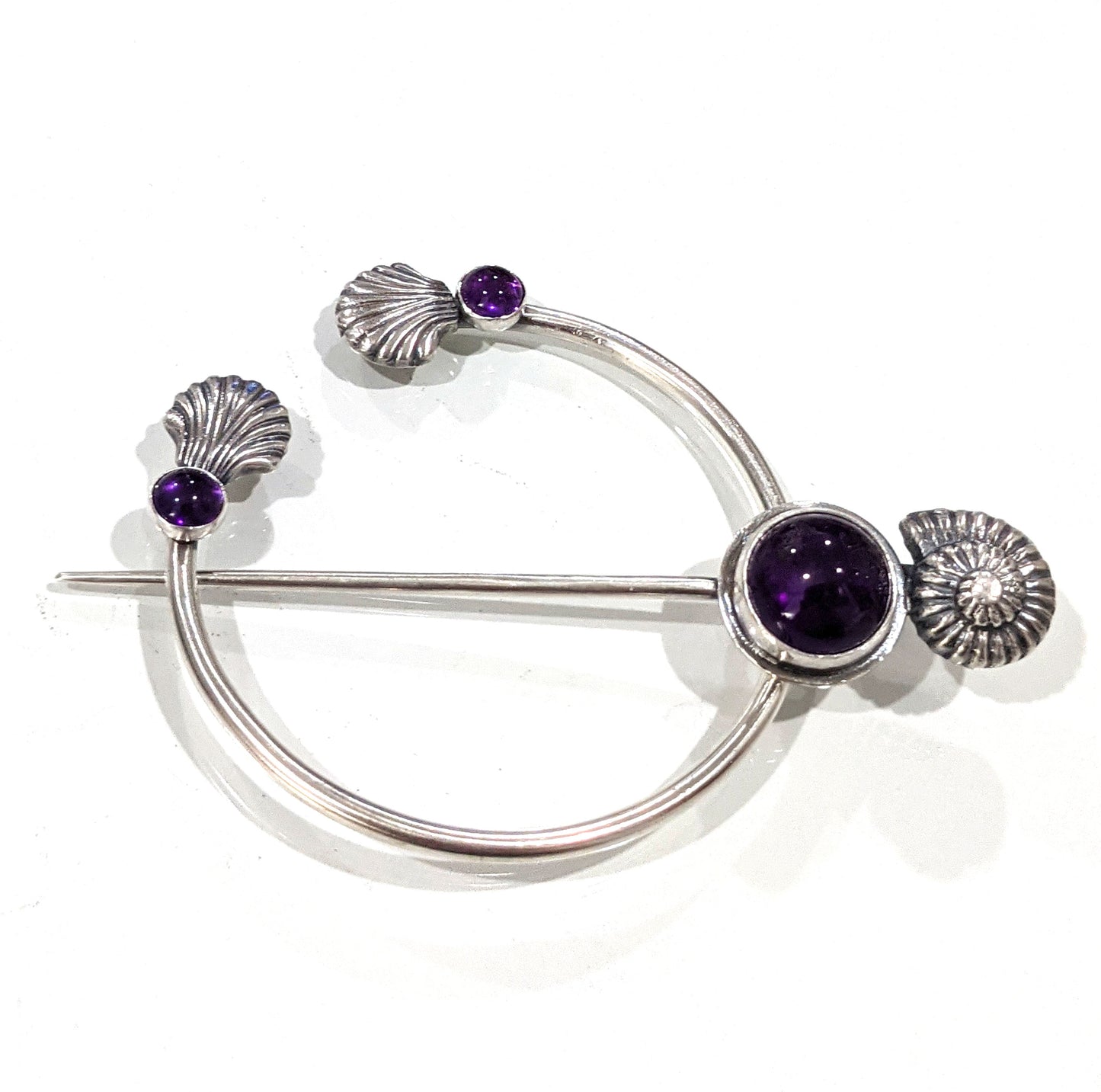 Seashell and Amethyst Penannular Brooch