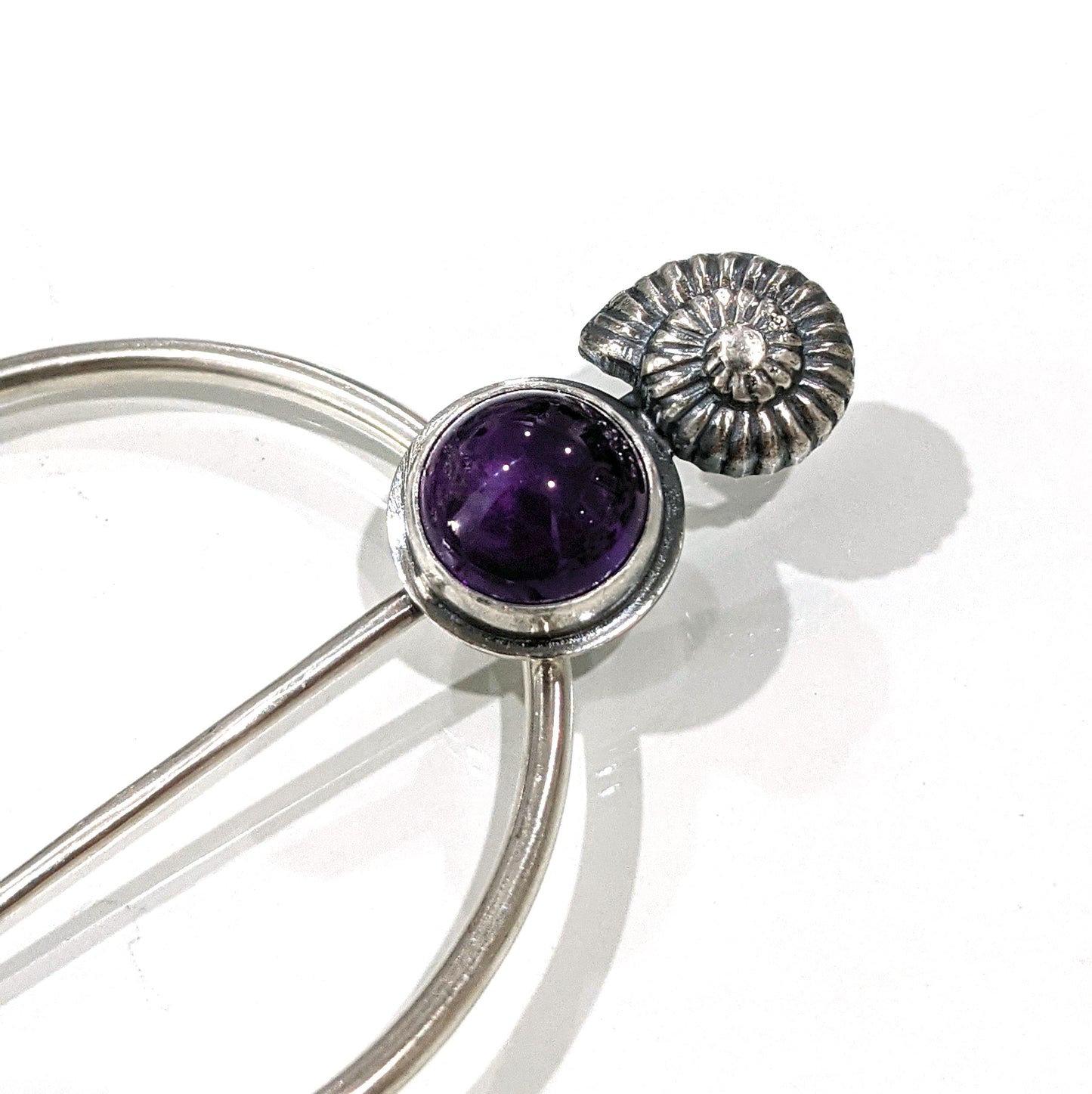 Seashell and Amethyst Penannular Brooch