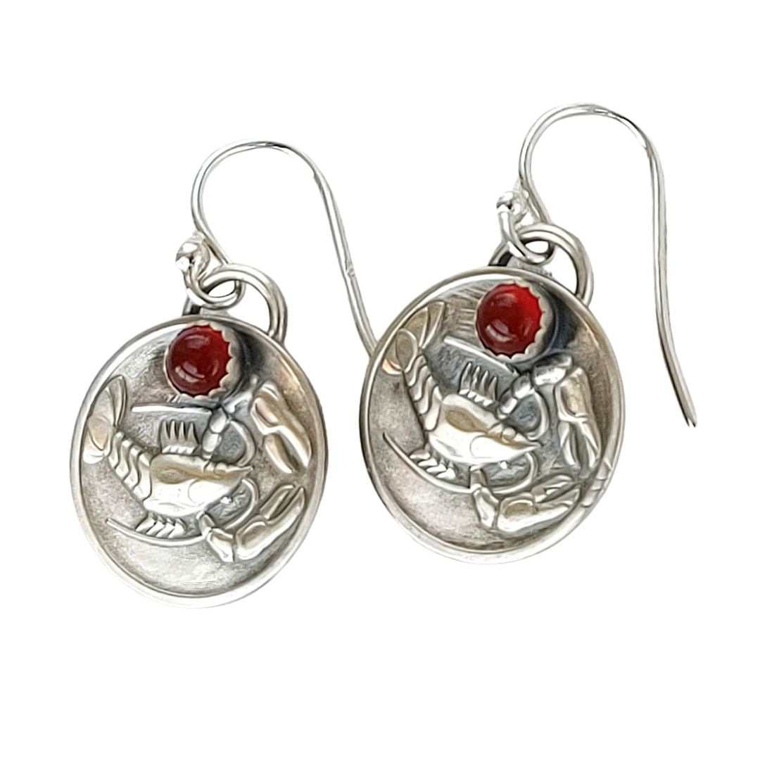 Round Lobster or Crayfish Earrings with Gemstones