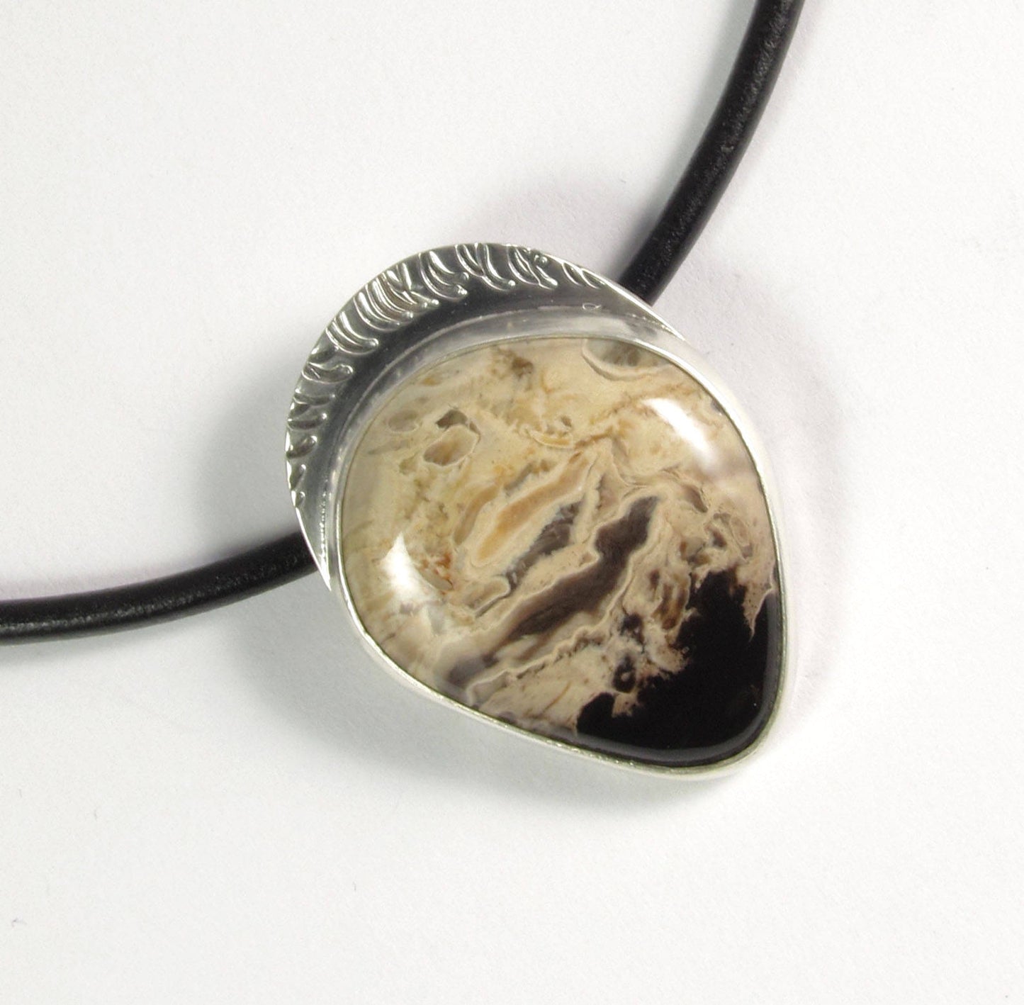 Petrified Palmwood Brown Sterling Silver Pendant