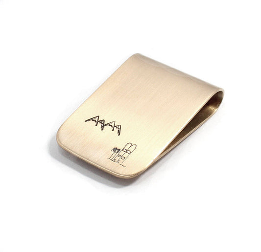 Skis Mountain Money Clip Bronze Sterling Silver Personalized