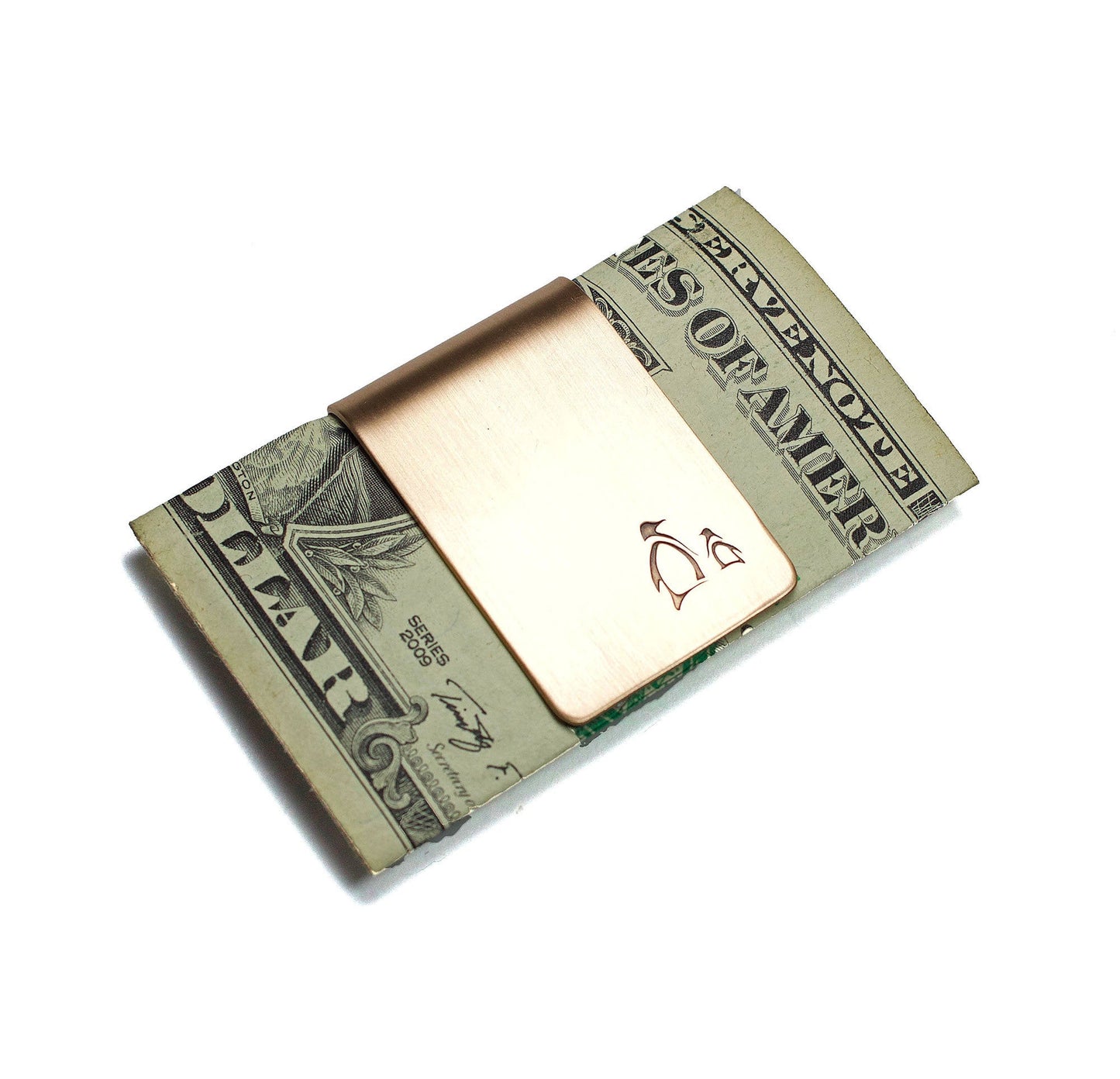Penguin Parent and Child Money Clip Bronze  Sterling Silver Personalized