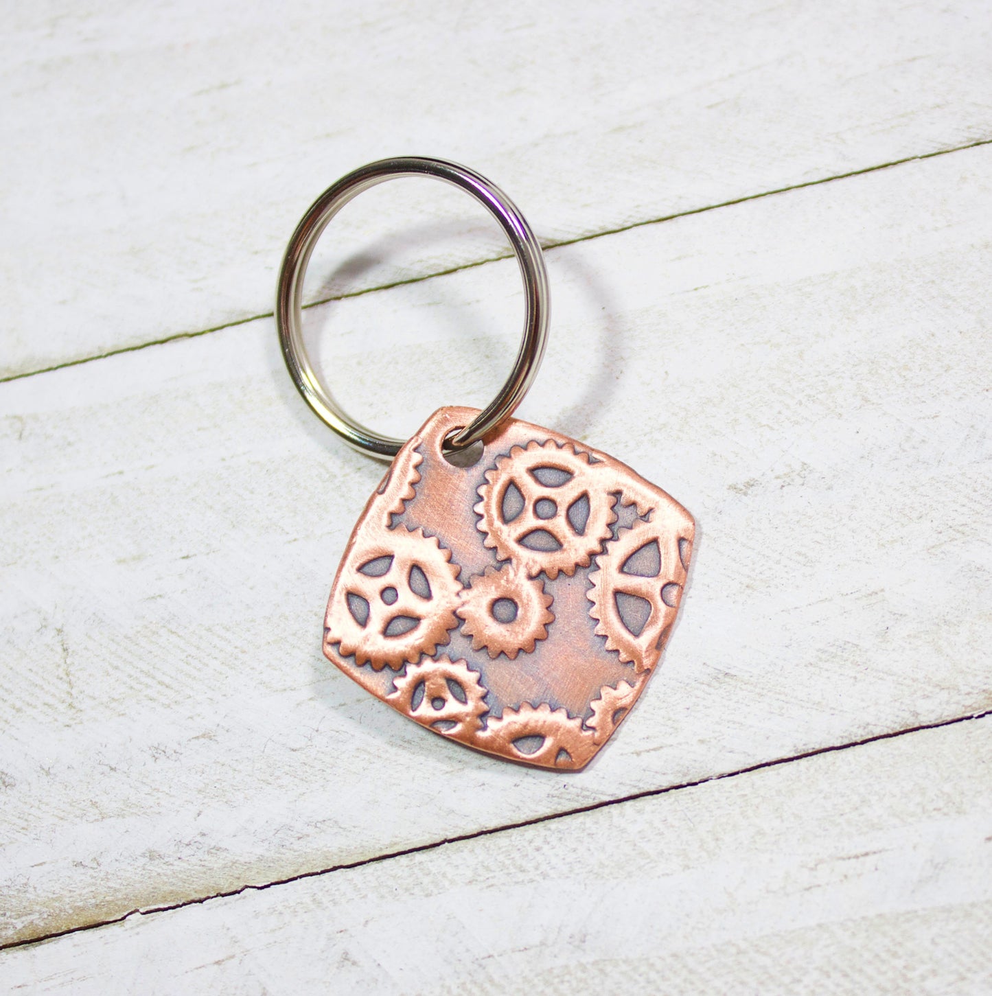 Gear Sprocket Steampunk Copper Keychain