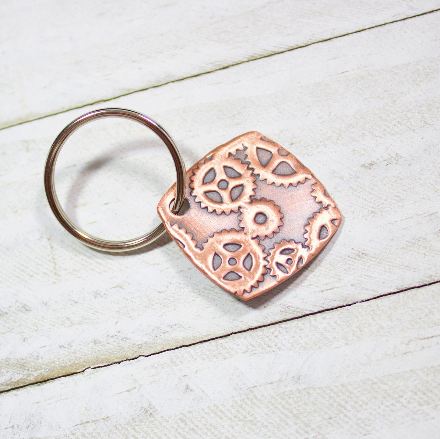 Gear Sprocket Steampunk Copper Keychain