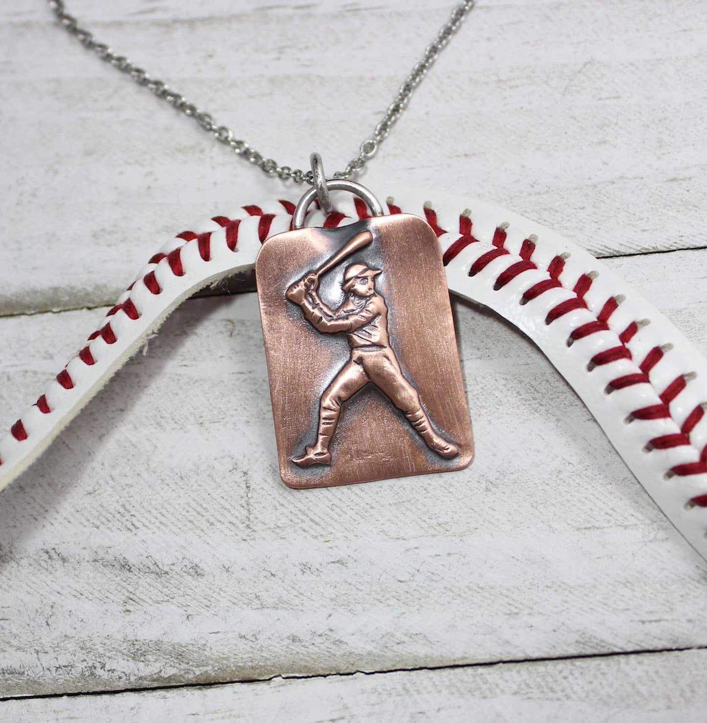 baseball player at bat pendant copper handmade