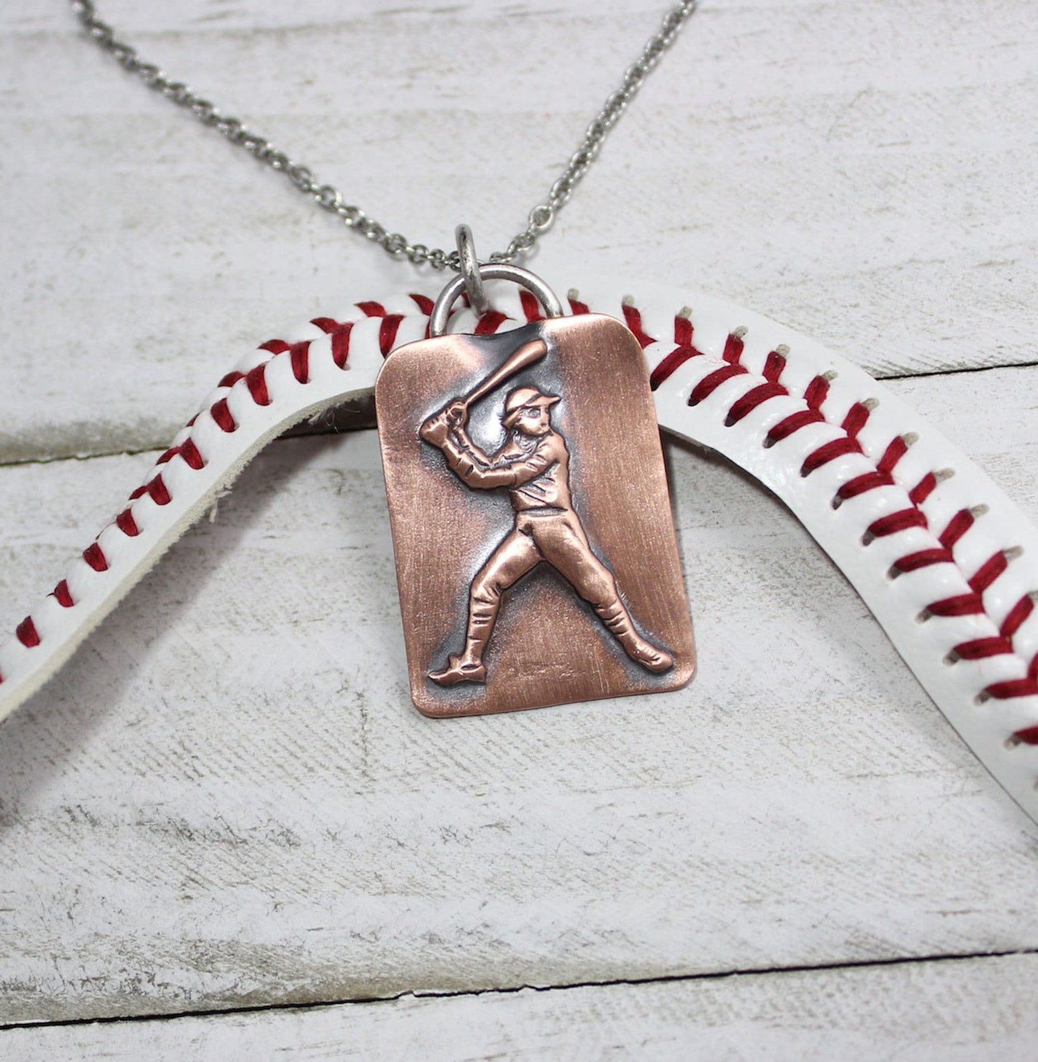 baseball player at bat pendant copper handmade