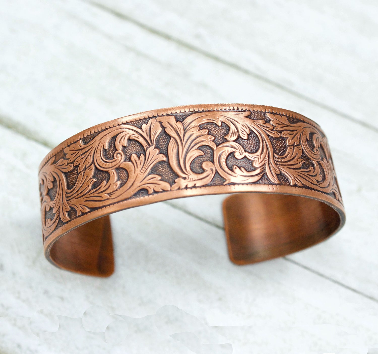 Flourish Pattern Copper Cuff Bracelet Vintage Design