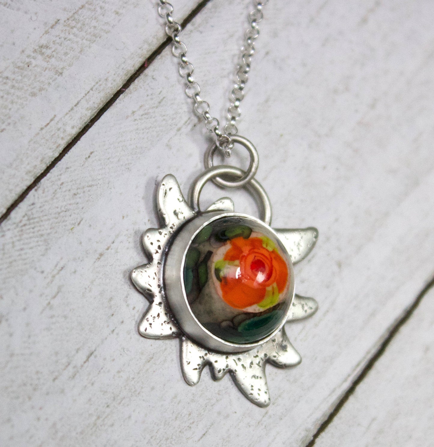 Edelweiss Flower Orange Stone Pendant