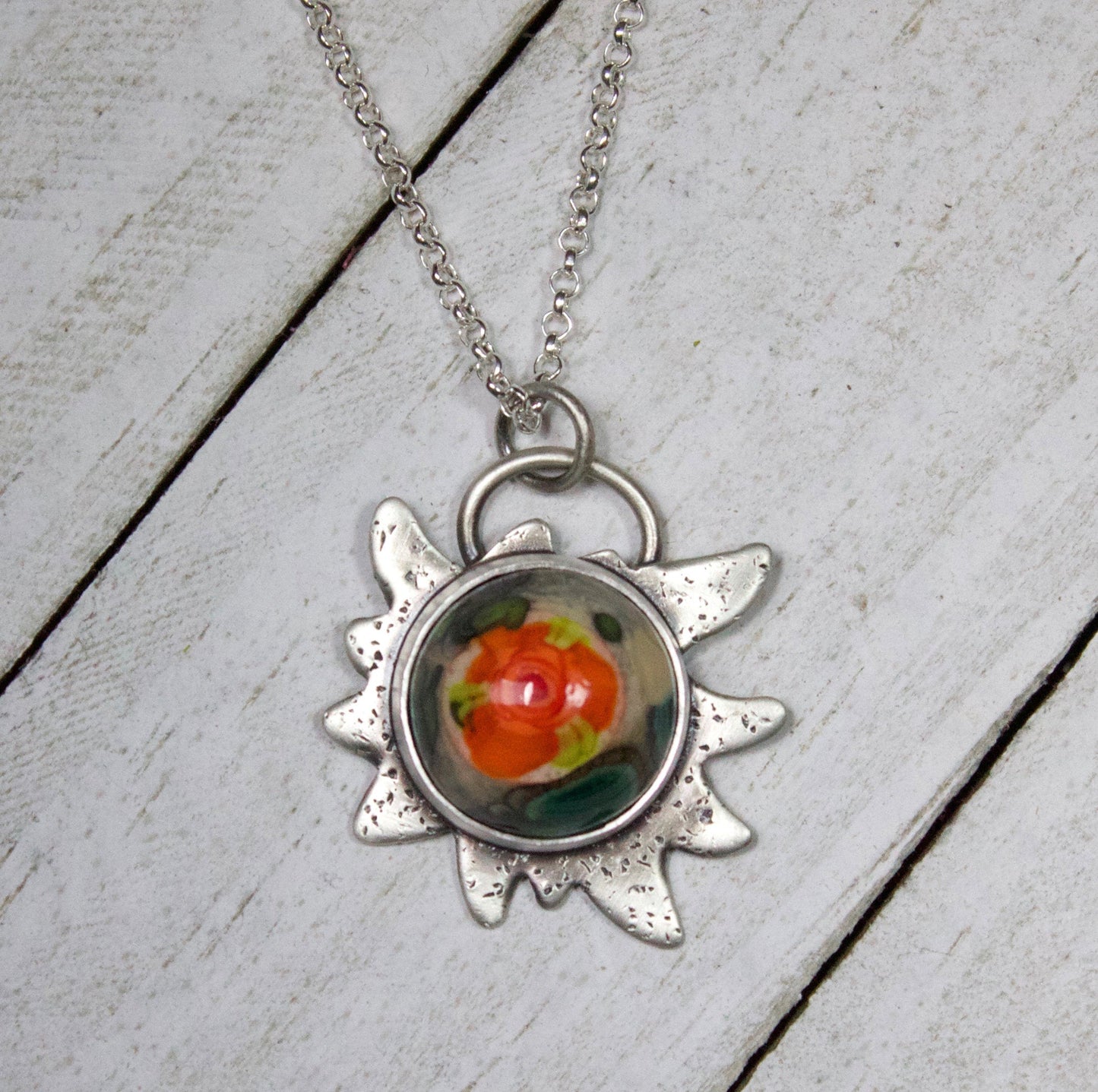 Edelweiss Flower Orange Stone Pendant